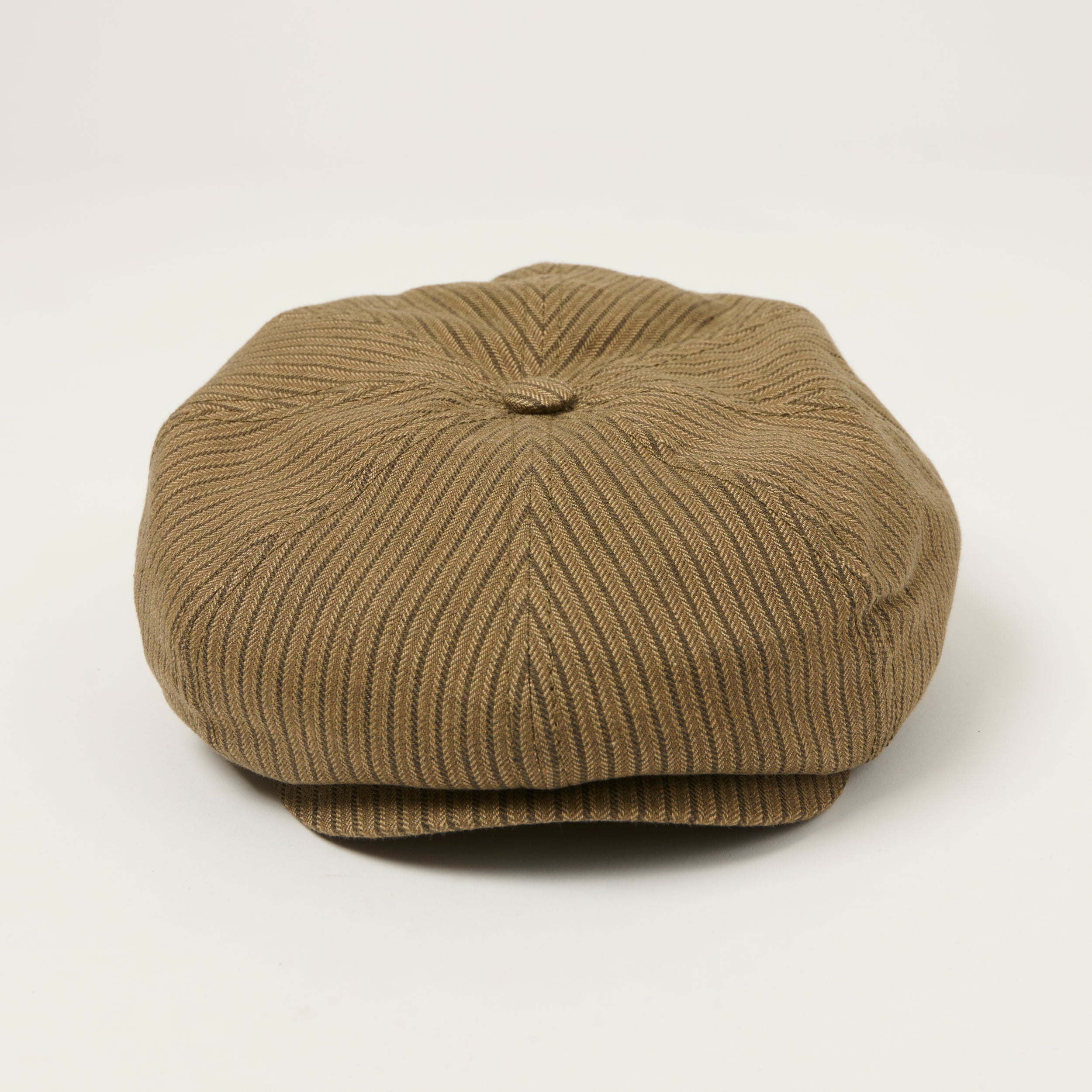 Stetson 8 Panel Cotton/Linen Flat Cap - Olive Stripe