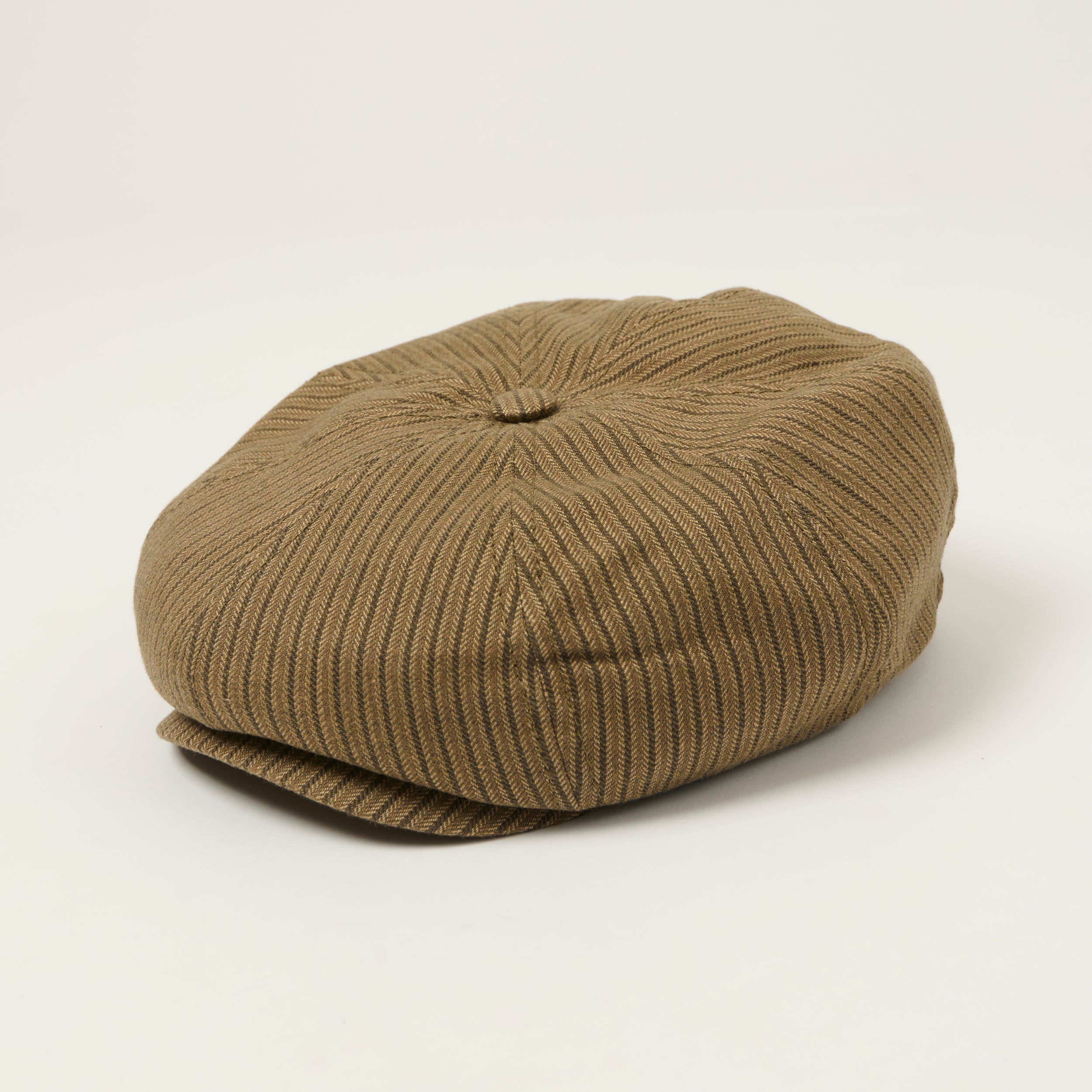 Stetson 8 Panel Cotton/Linen Flat Cap - Olive Stripe