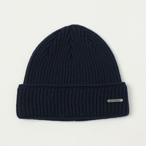 Stetson Ribbed Wool Beanie - Navy