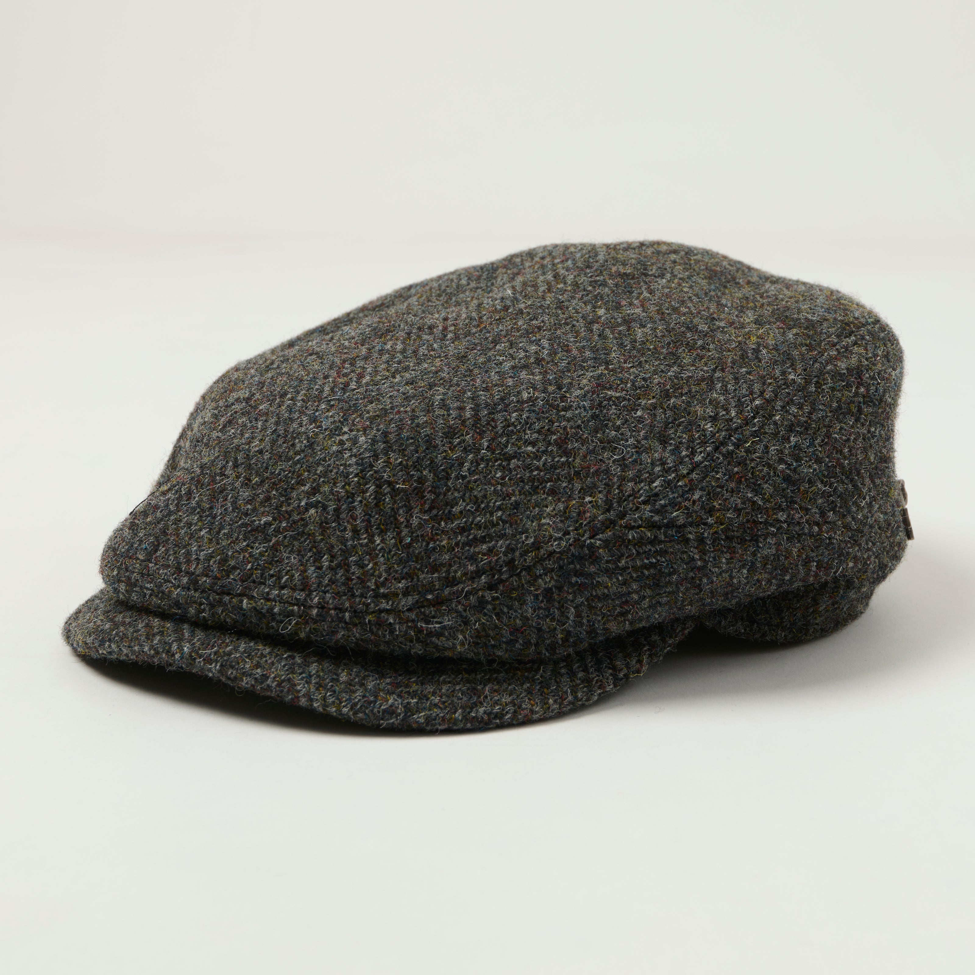Stetson Harris Tweed Wool Herringbone Driver Cap - Grey
