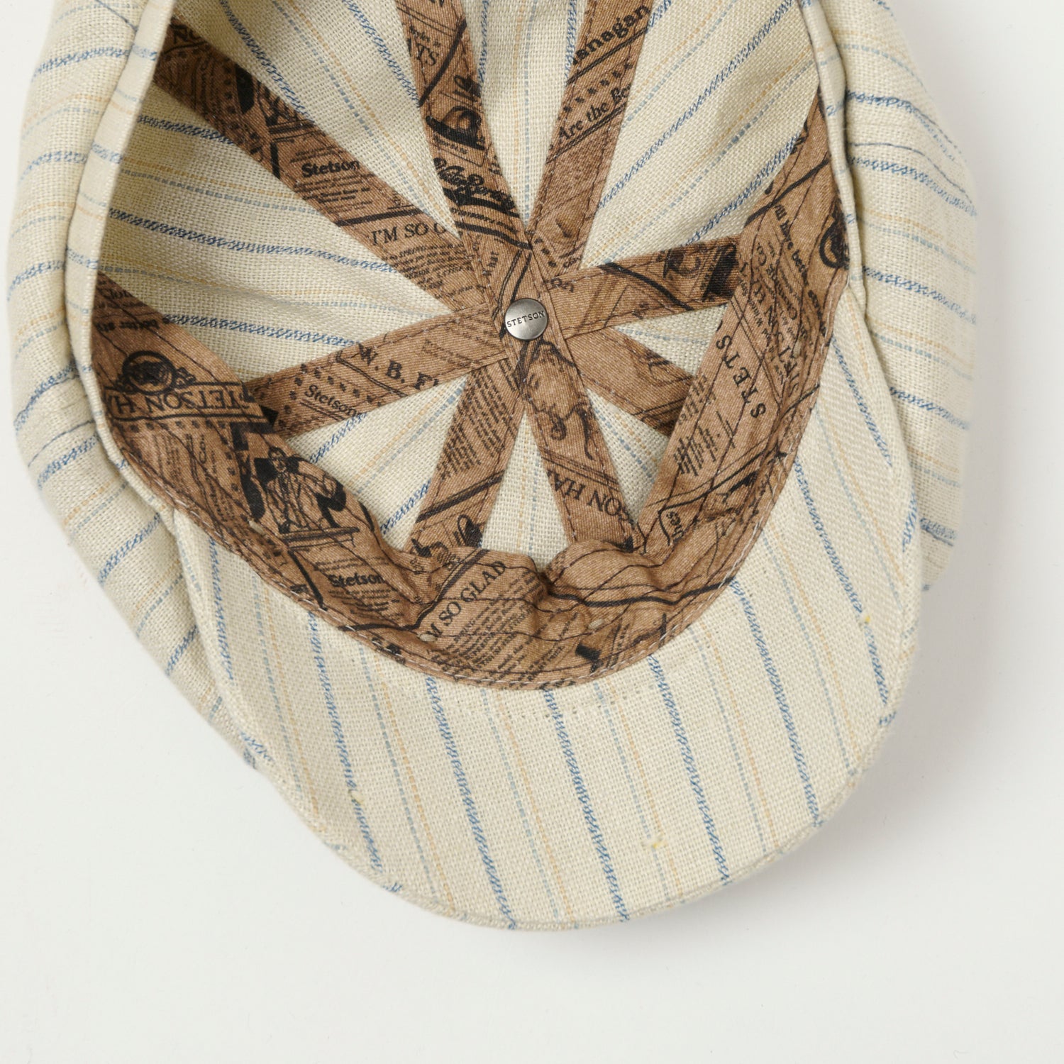 Stetson Hatteras Striped Linen Flat Cap - Nature/Blue