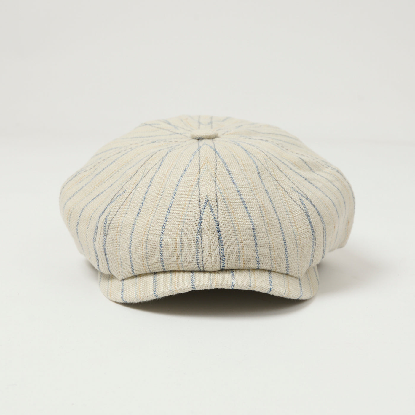 Stetson Hatteras Striped Linen Flat Cap - Nature/Blue