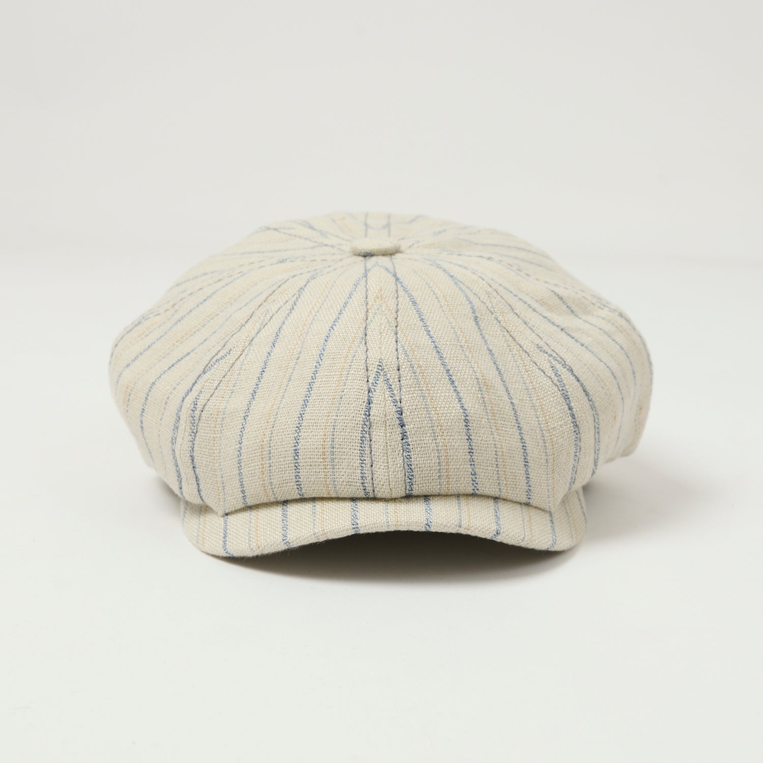 Stetson Hatteras Striped Linen Flat Cap - Nature/Blue