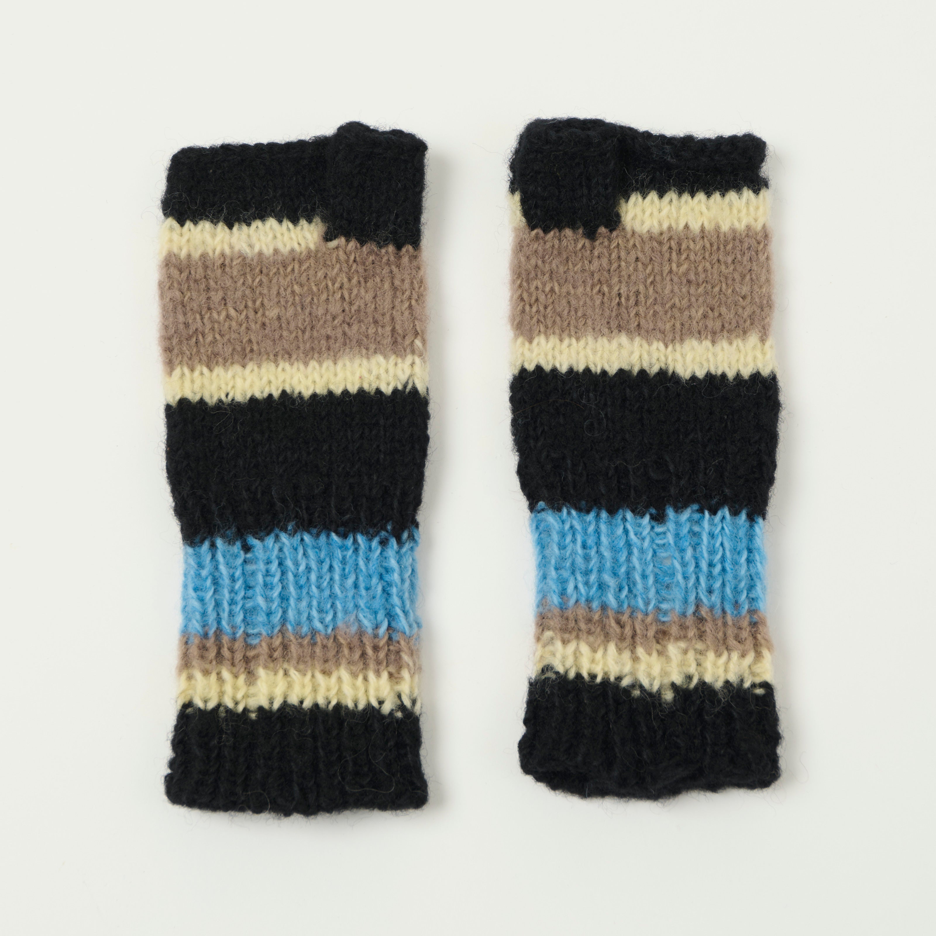 Sublime Hand Knit Stripe Gloves - Black