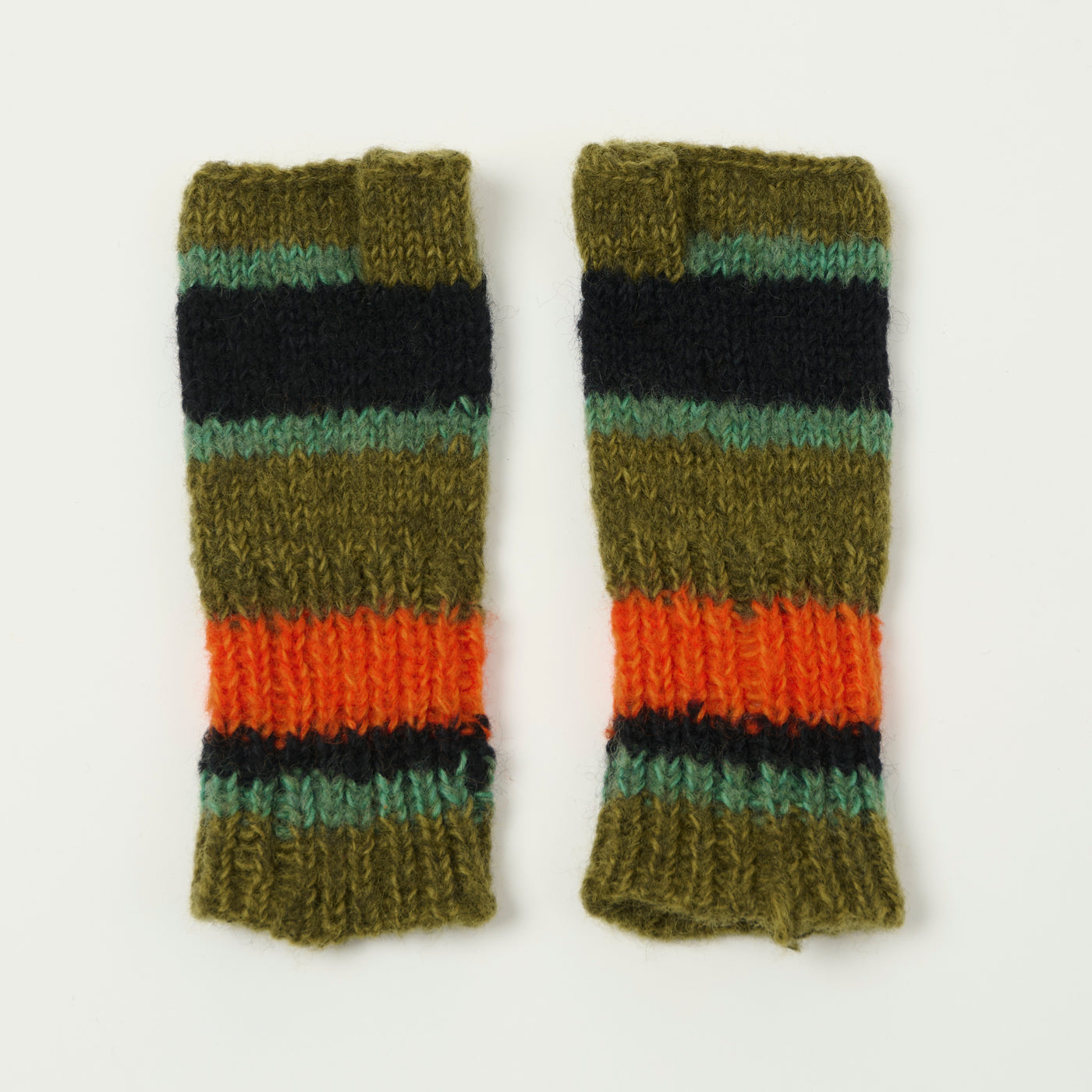 Sublime Hand Knit Stripe Gloves - Moss