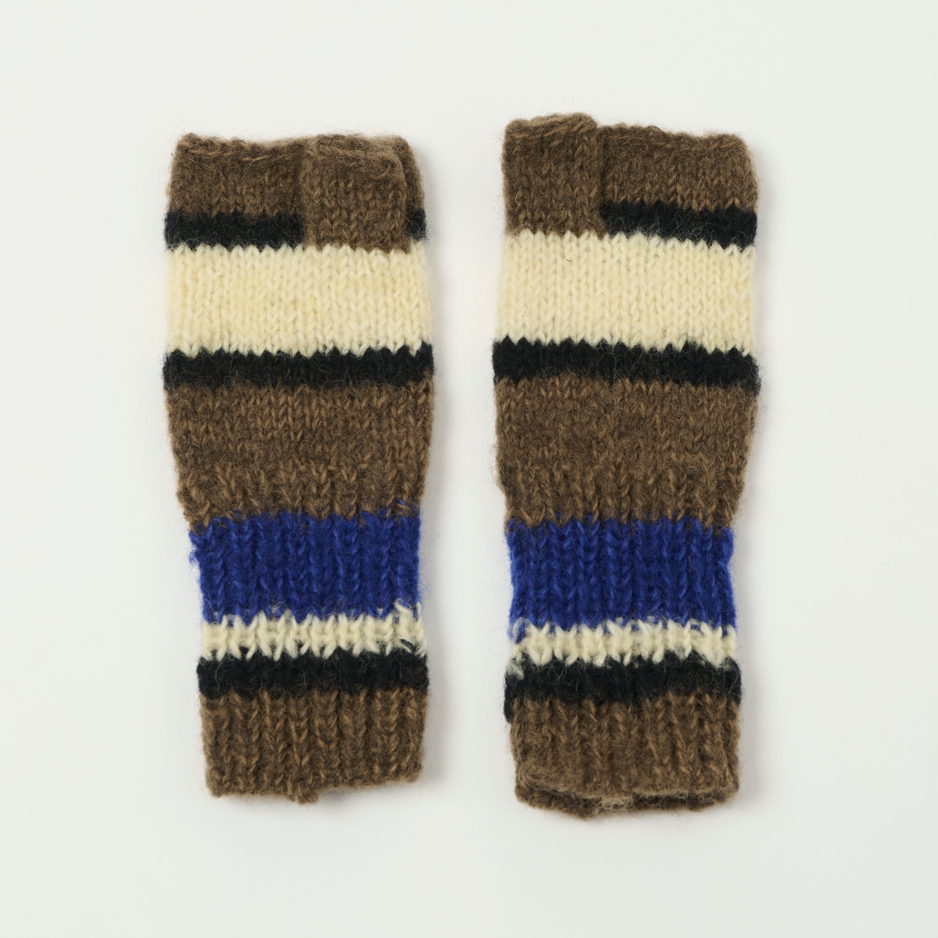 Sublime Hand Knit Stripe Gloves - Brown