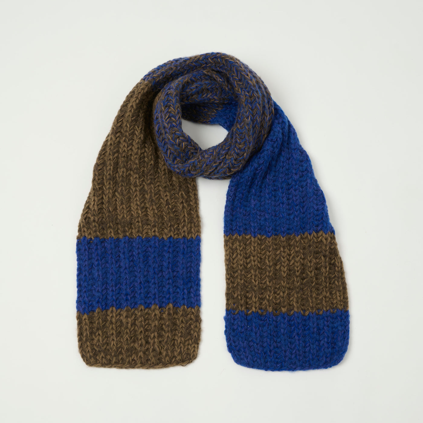 Sublime Hand Knit Long Muffler Scarf - Royal Blue/Brown