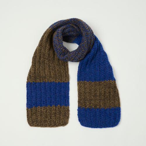 Sublime Hand Knit Long Muffler Scarf - Royal Blue/Brown