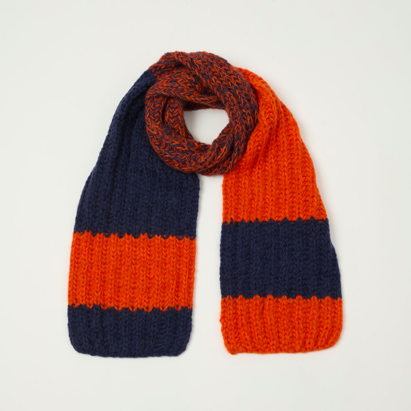Sublime Hand Knit Long Muffler Scarf - Navy/Orange