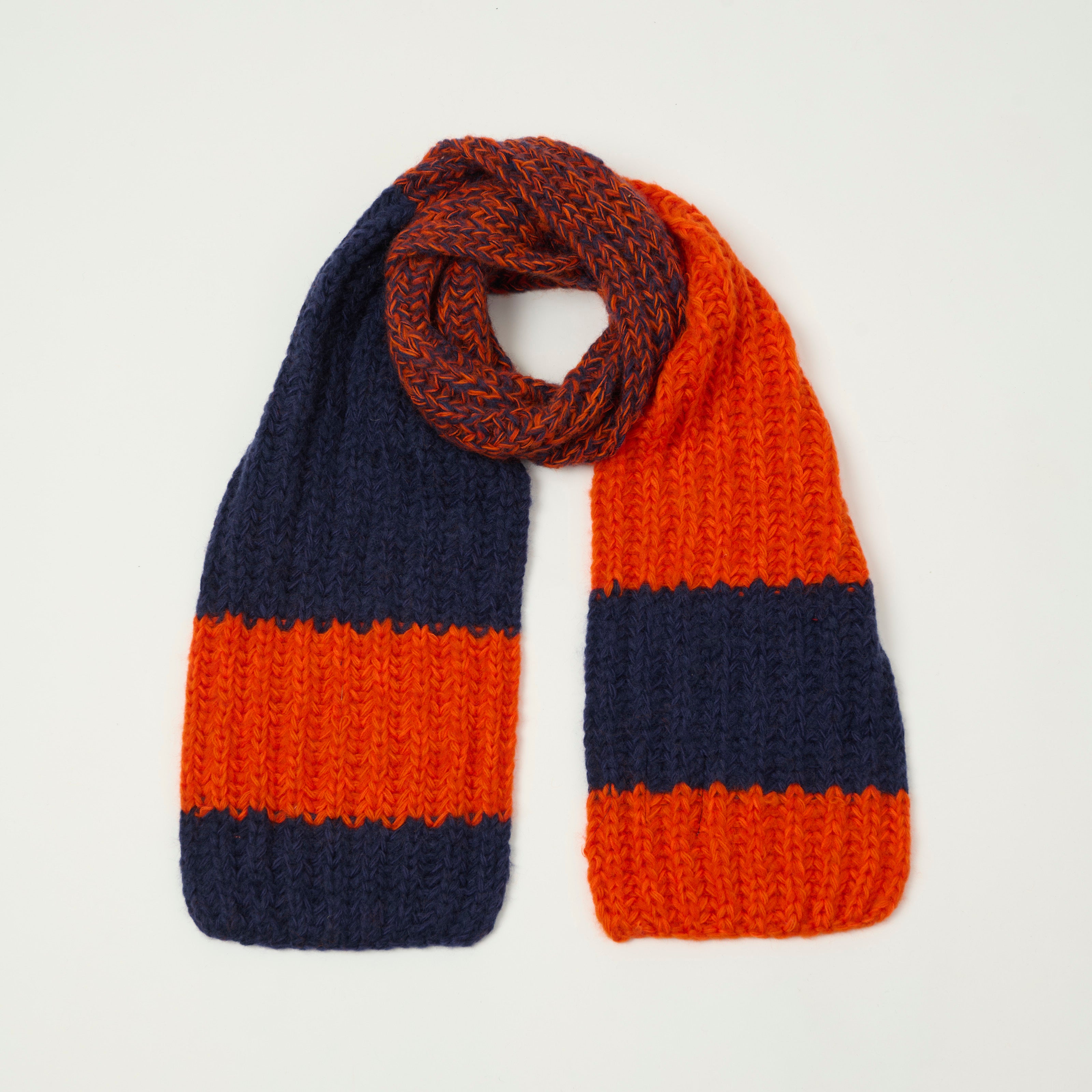 Sublime Hand Knit Long Muffler Scarf - Navy/Orange