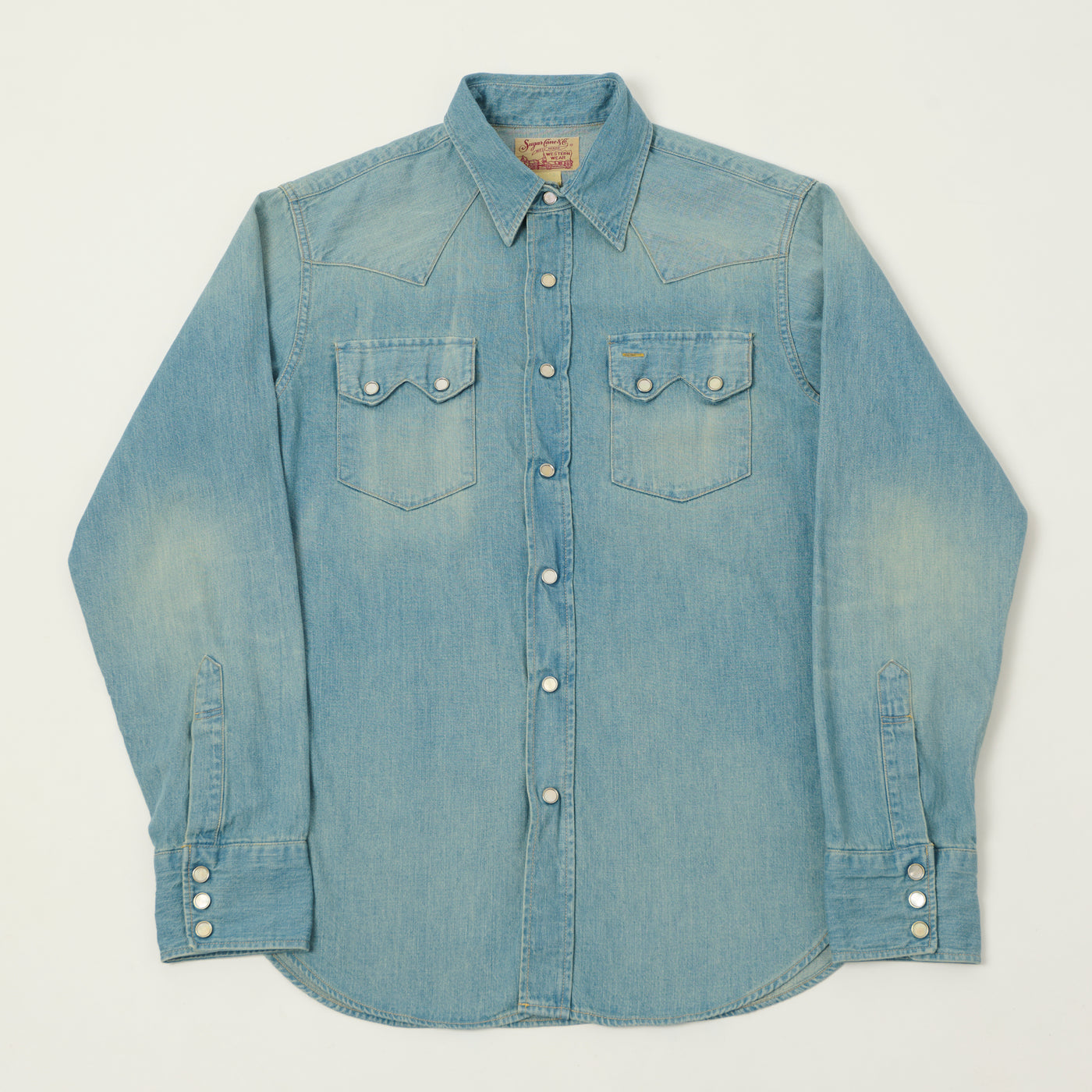 Sugar Cane Denim Western Shirt - Aged Wash