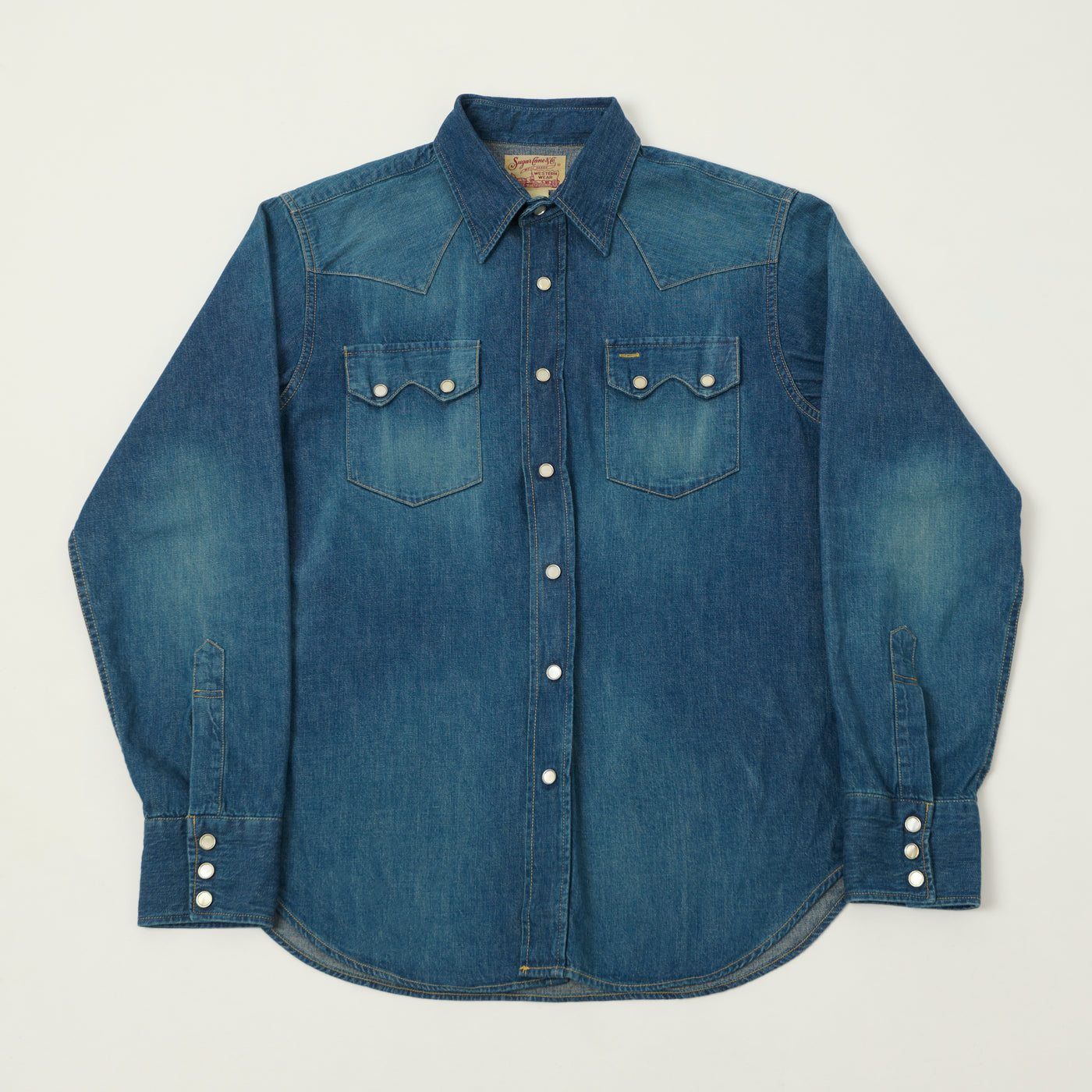 Sugar Cane Denim Western Shirt - Rinsed Wash