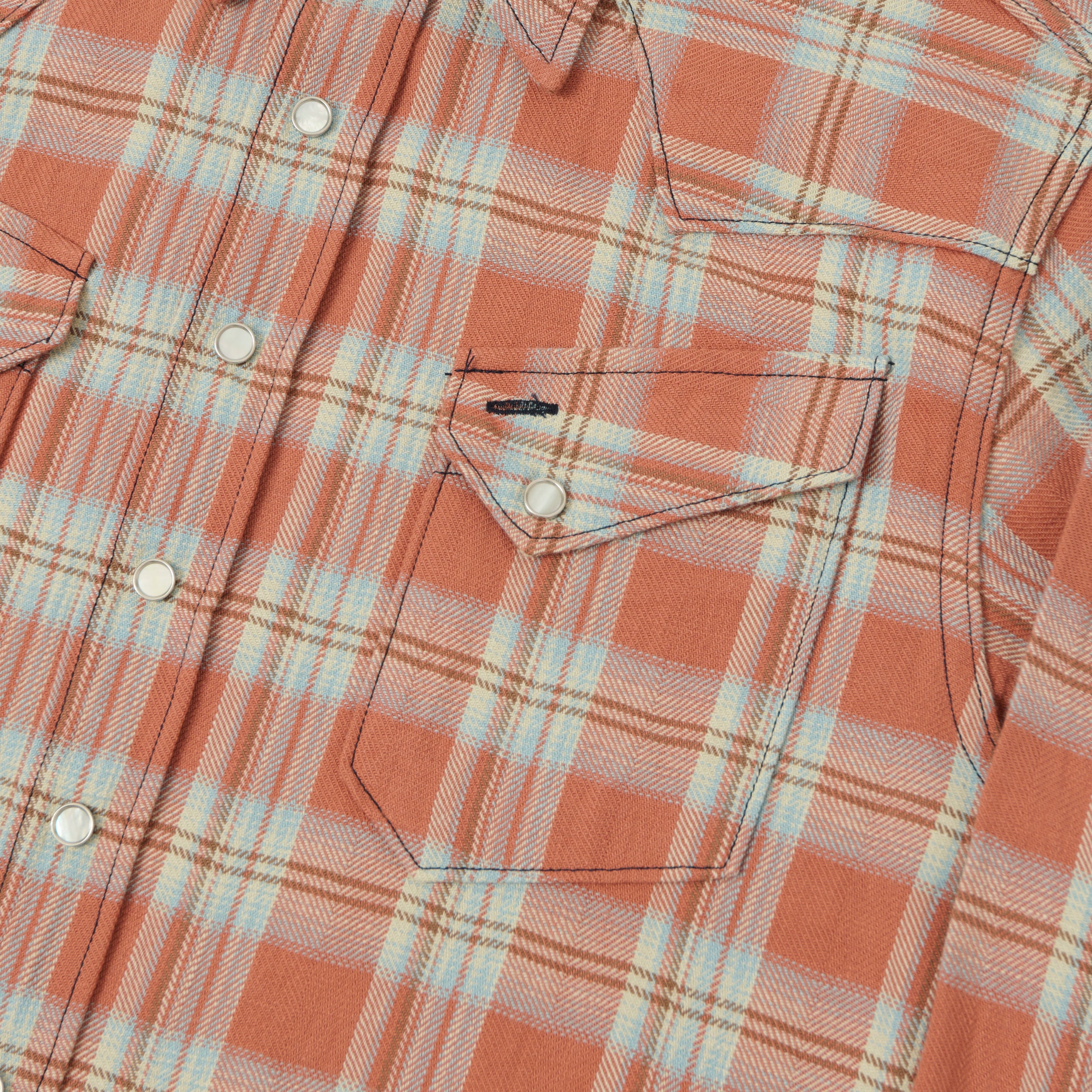 Sugar Cane Herringbone Check Western Shirt - Red/Grey