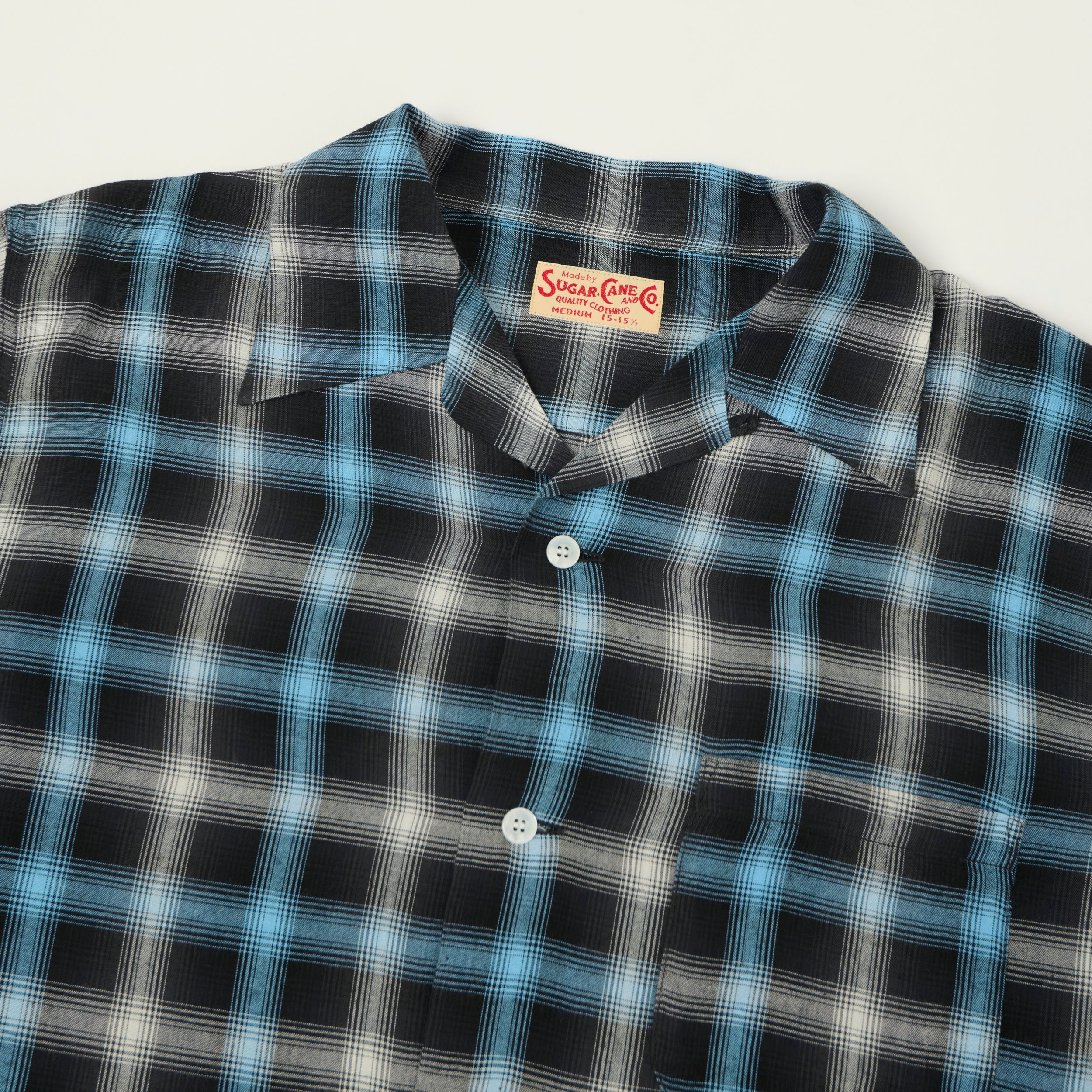 Sugar Cane Rayon Check Open Shirt - Blue