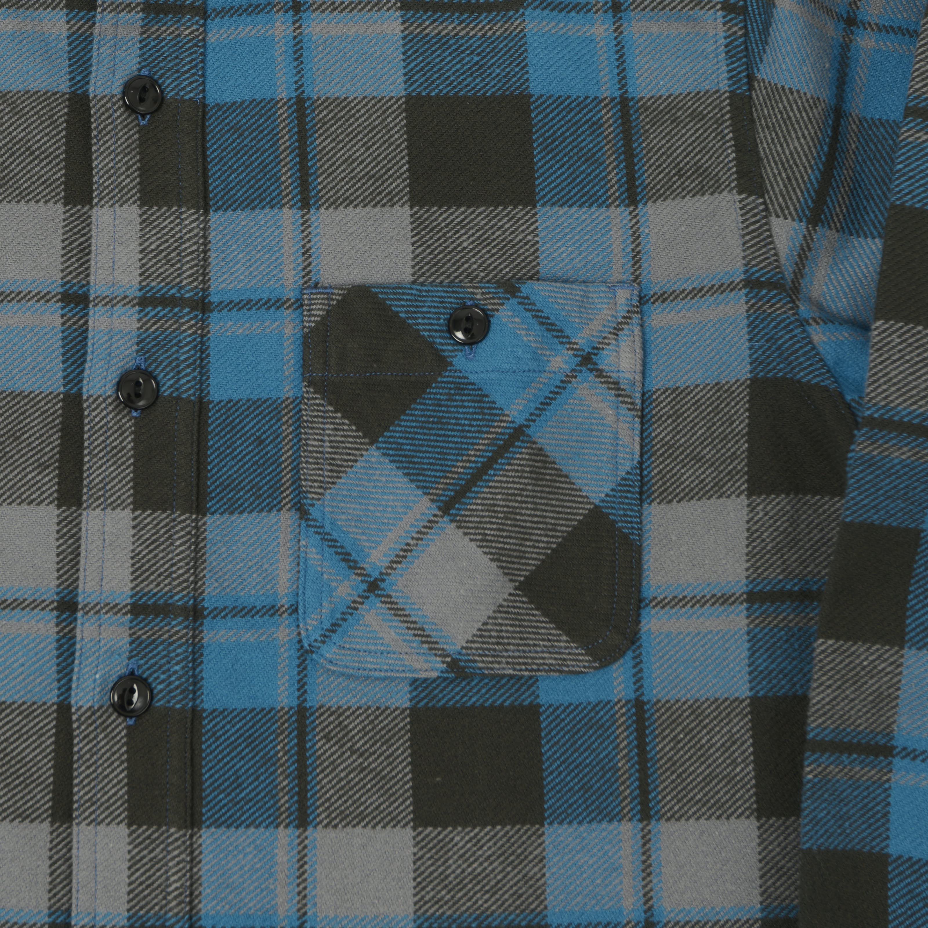 Sugar Cane 1960s Twill Check Work Shirt - Blue/Grey