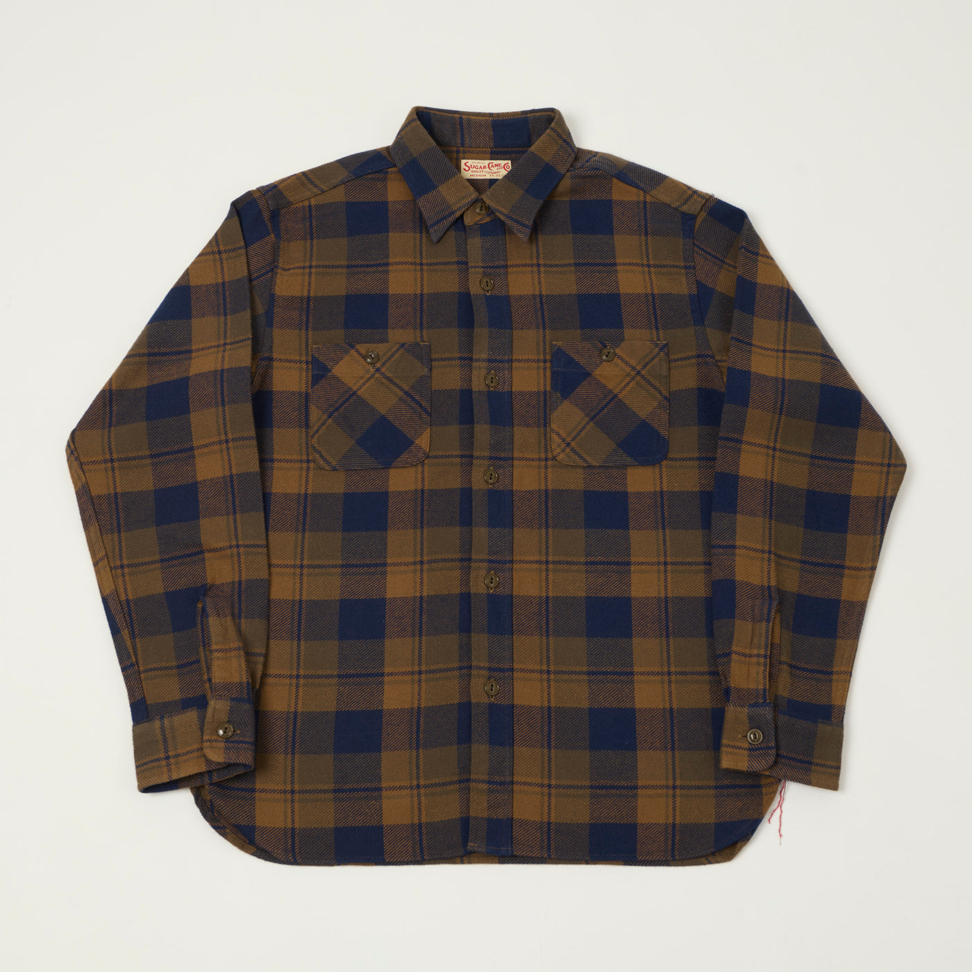 Sugar Cane 1960s Twill Check Work Shirt - Brown
