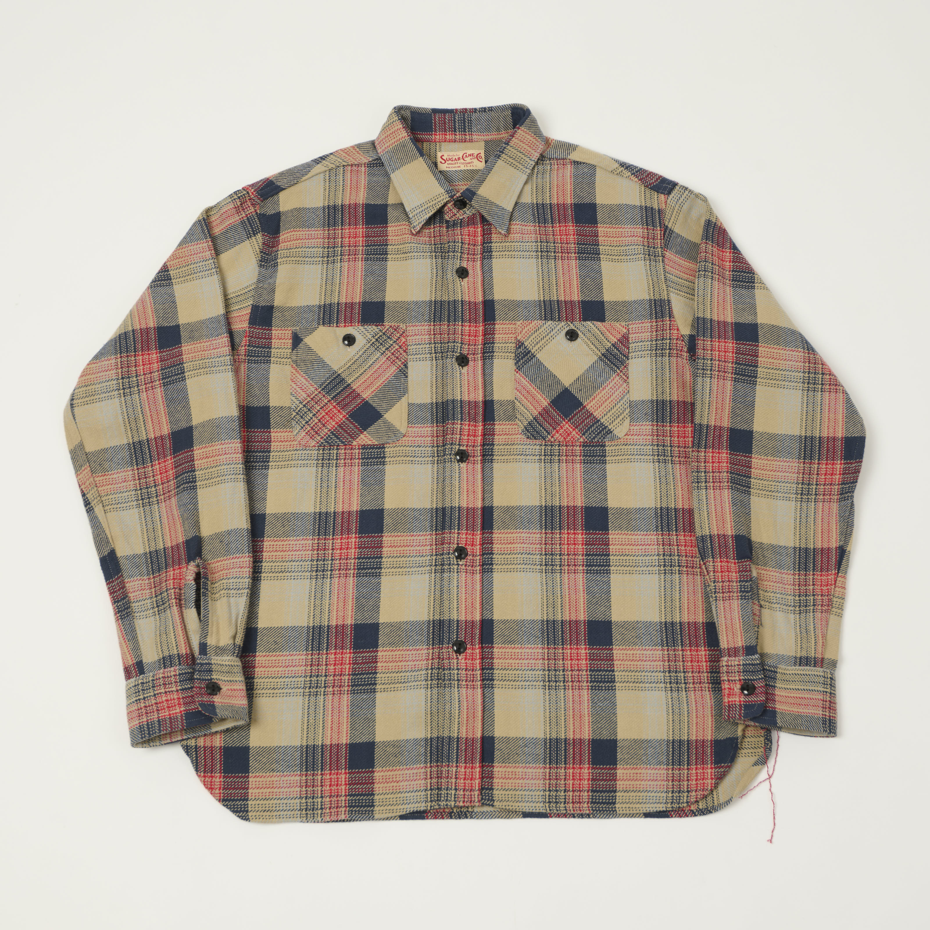 Sugar Cane 1970s Twill Check Work Shirt - Beige