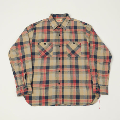 Sugar Cane 1970s Twill Check Work Shirt - Beige