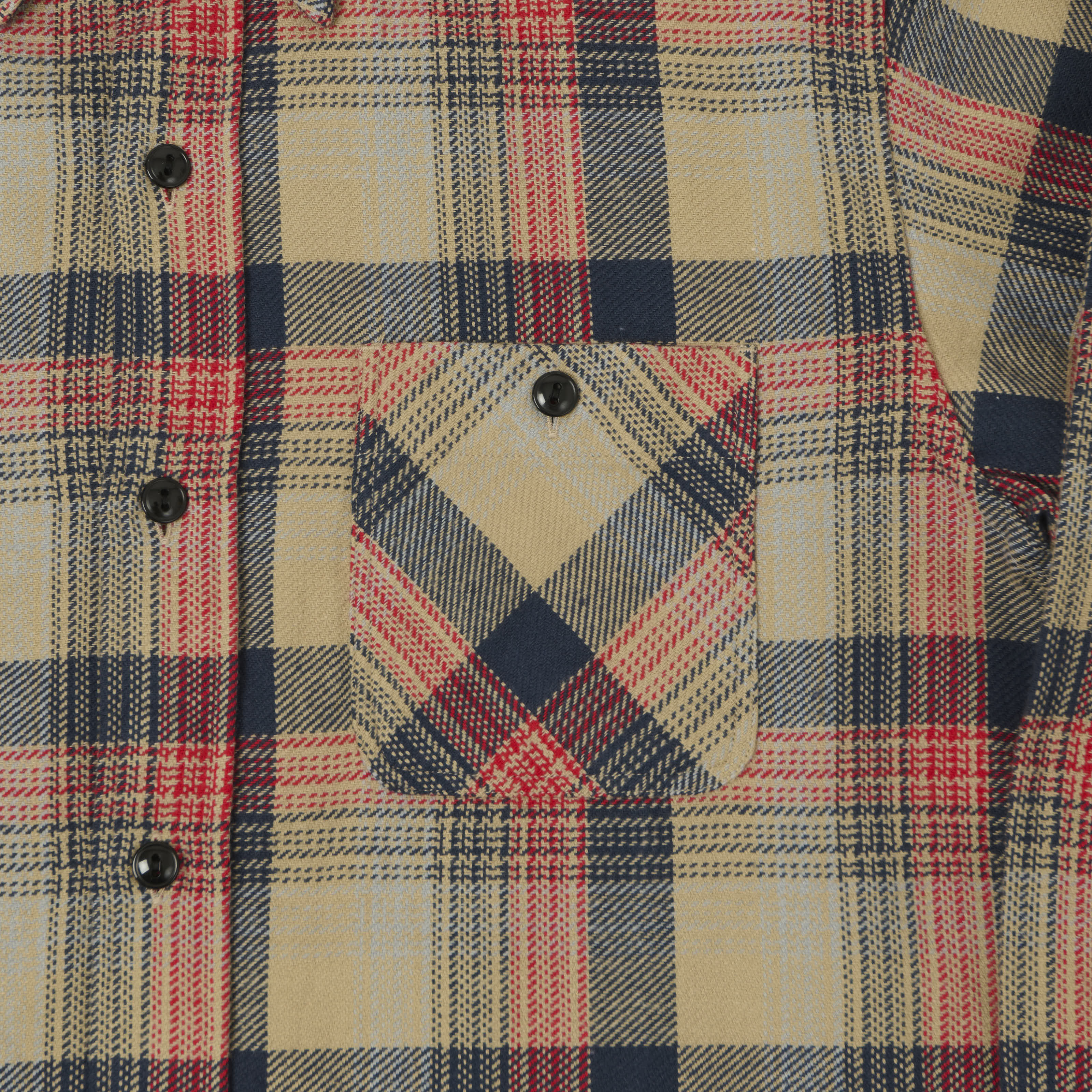 Sugar Cane 1970s Twill Check Work Shirt - Beige