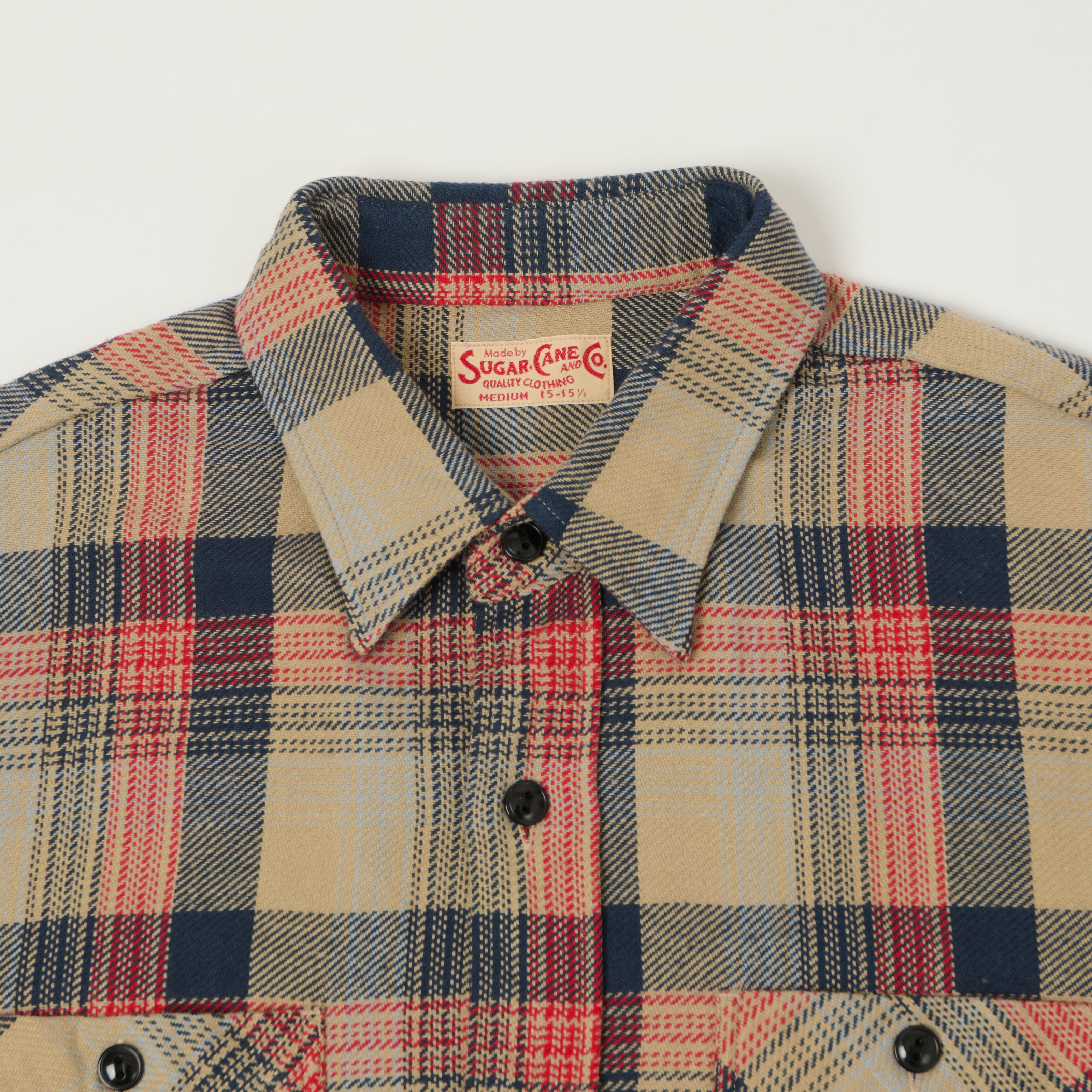 Sugar Cane 1970s Twill Check Work Shirt - Beige