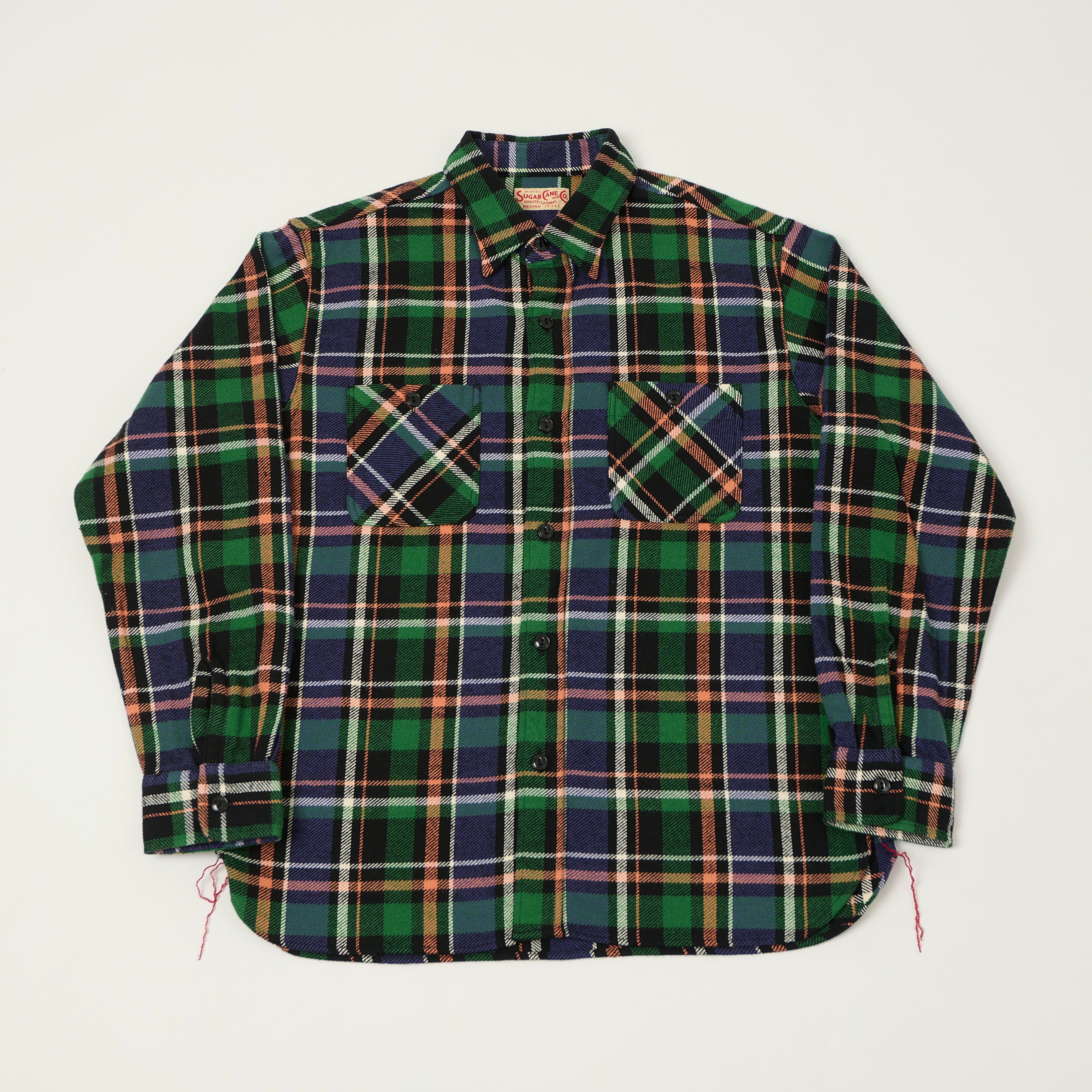 Sugar Cane 1980s Twill Check Work Shirt - Green