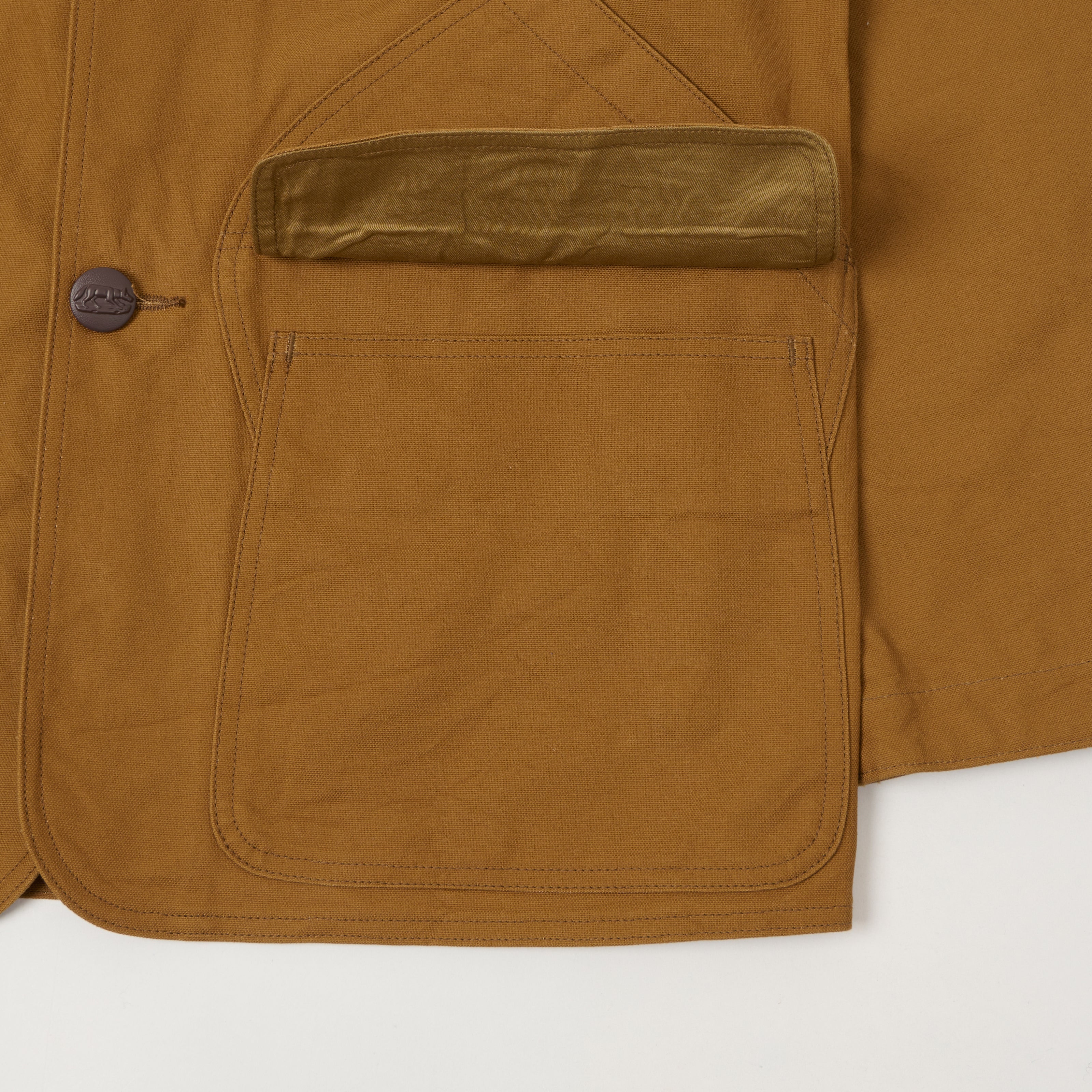 Sugar Cane Corduroy Collar Canvas Hunting Jacket - Brown