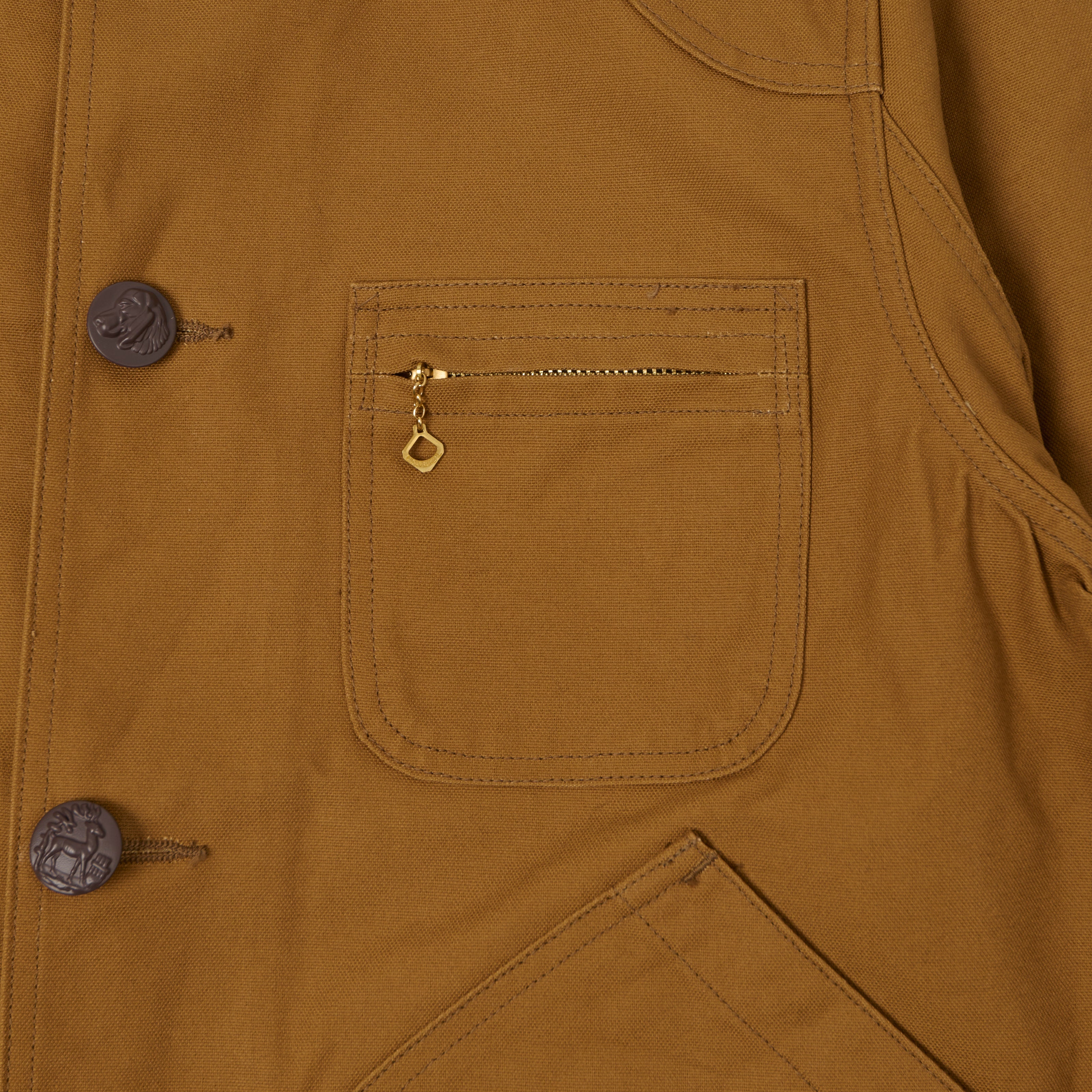 Sugar Cane Corduroy Collar Canvas Hunting Jacket - Brown