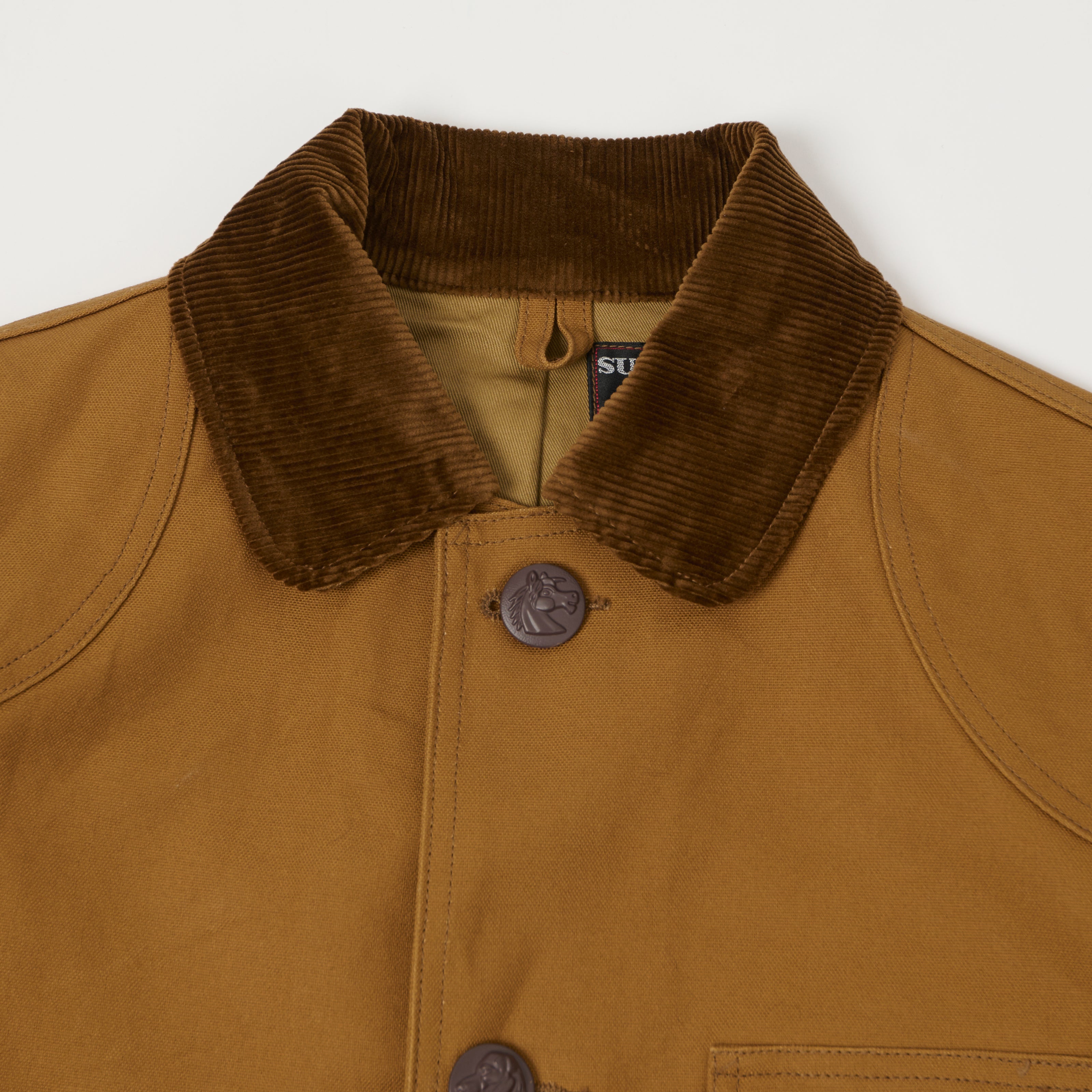 Sugar Cane Corduroy Collar Canvas Hunting Jacket - Brown