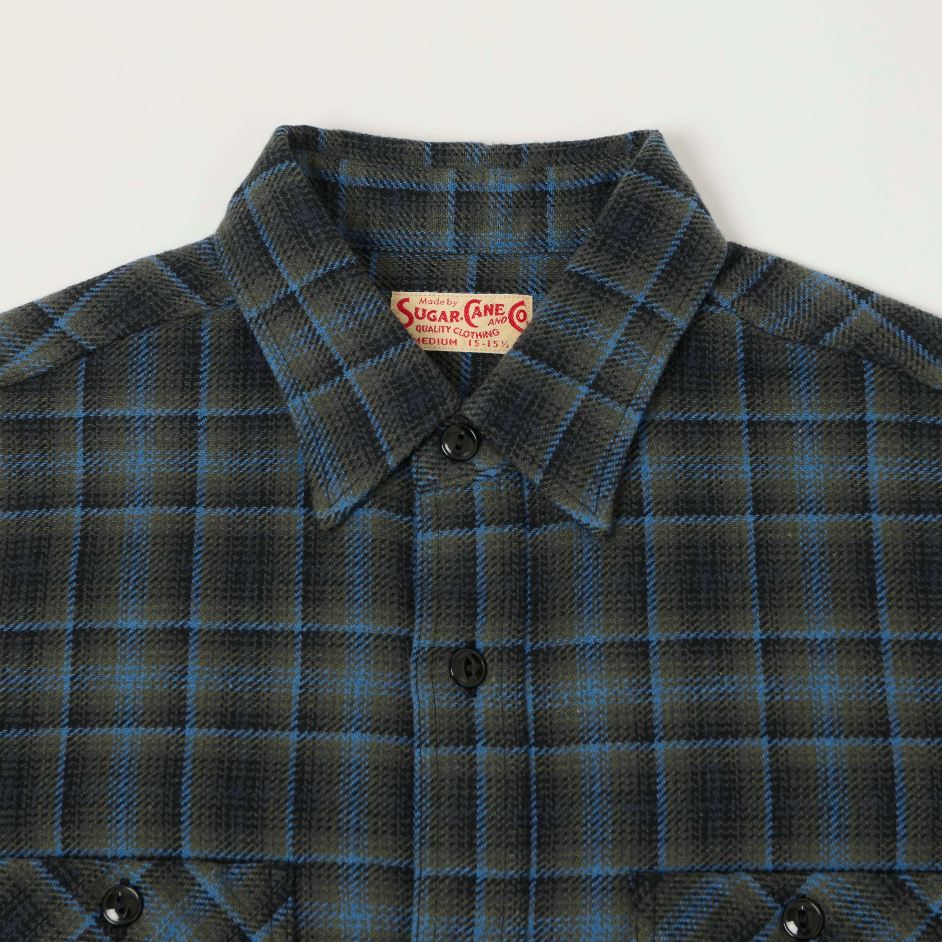Sugar Cane Vintage Check Work Shirt - Blue/Black