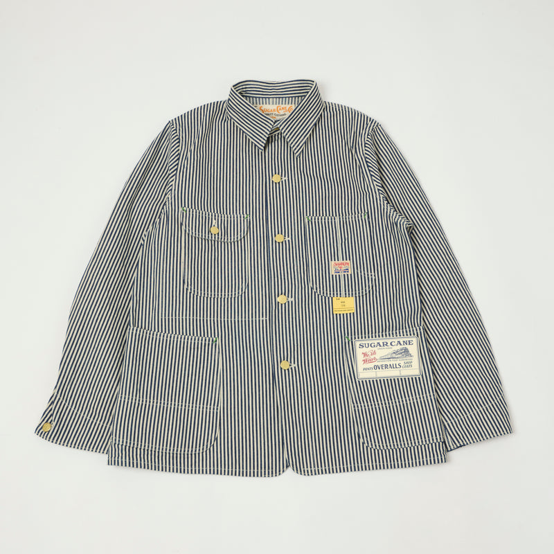 Sugar Cane Hickory Stripe Chore Coat - White/Navy