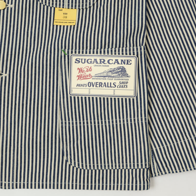 Sugar Cane Hickory Stripe Chore Coat - White/Navy