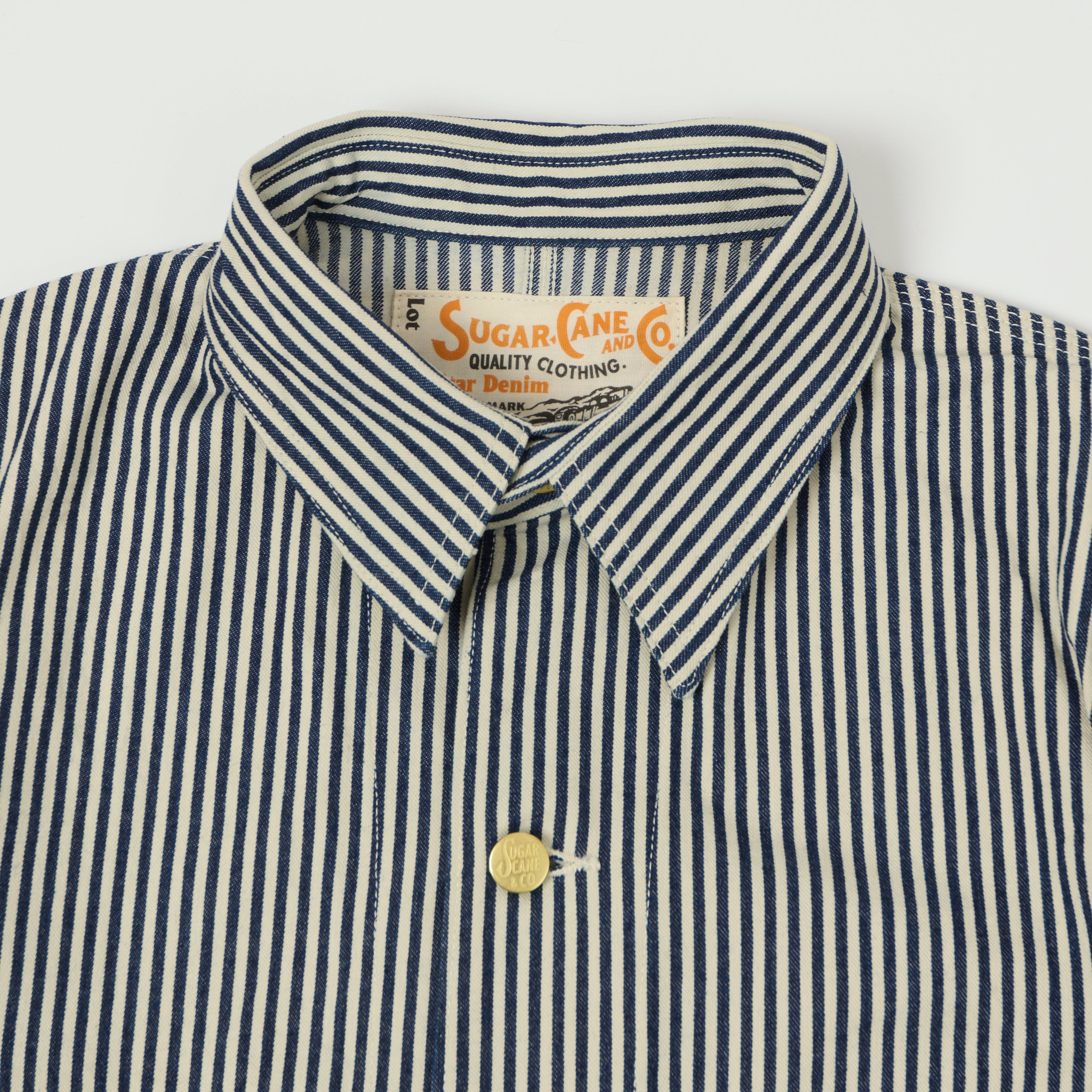 Sugar Cane Hickory Stripe Chore Coat - White/Navy