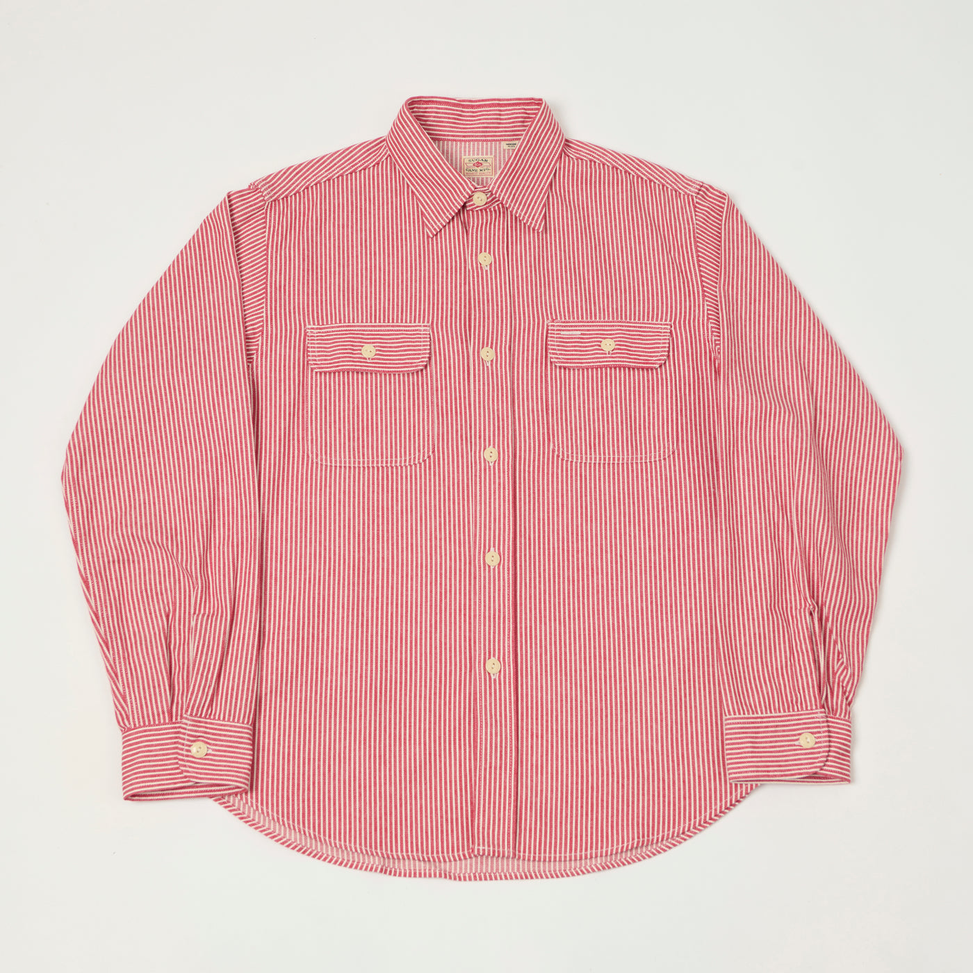 Sugar Cane Hickory Stripe Work Shirt - Red