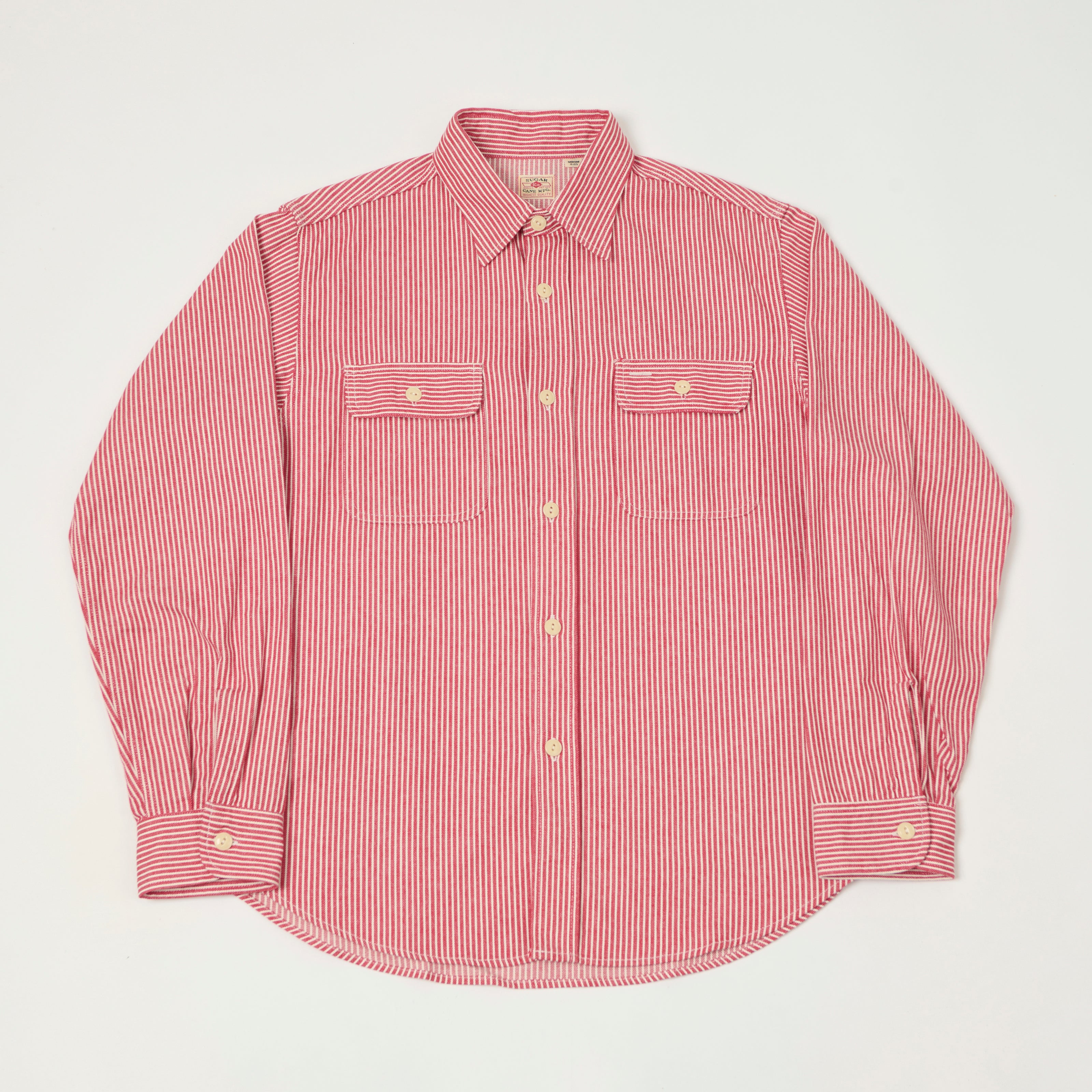 Sugar Cane Hickory Stripe Work Shirt - Red