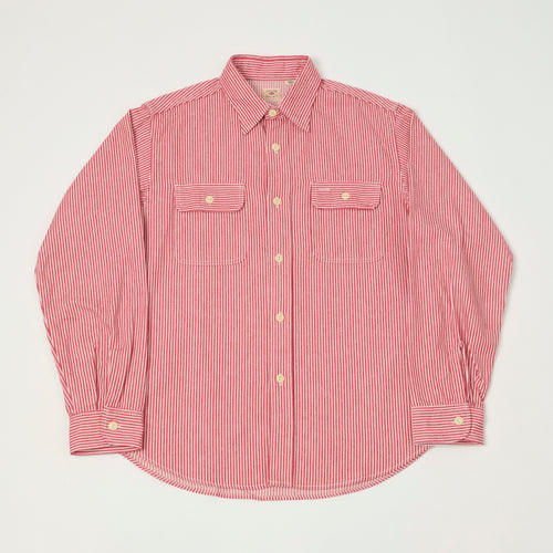 Sugar Cane Hickory Stripe Work Shirt - Red