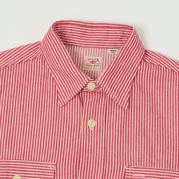 Sugar Cane Hickory Stripe Work Shirt - Red