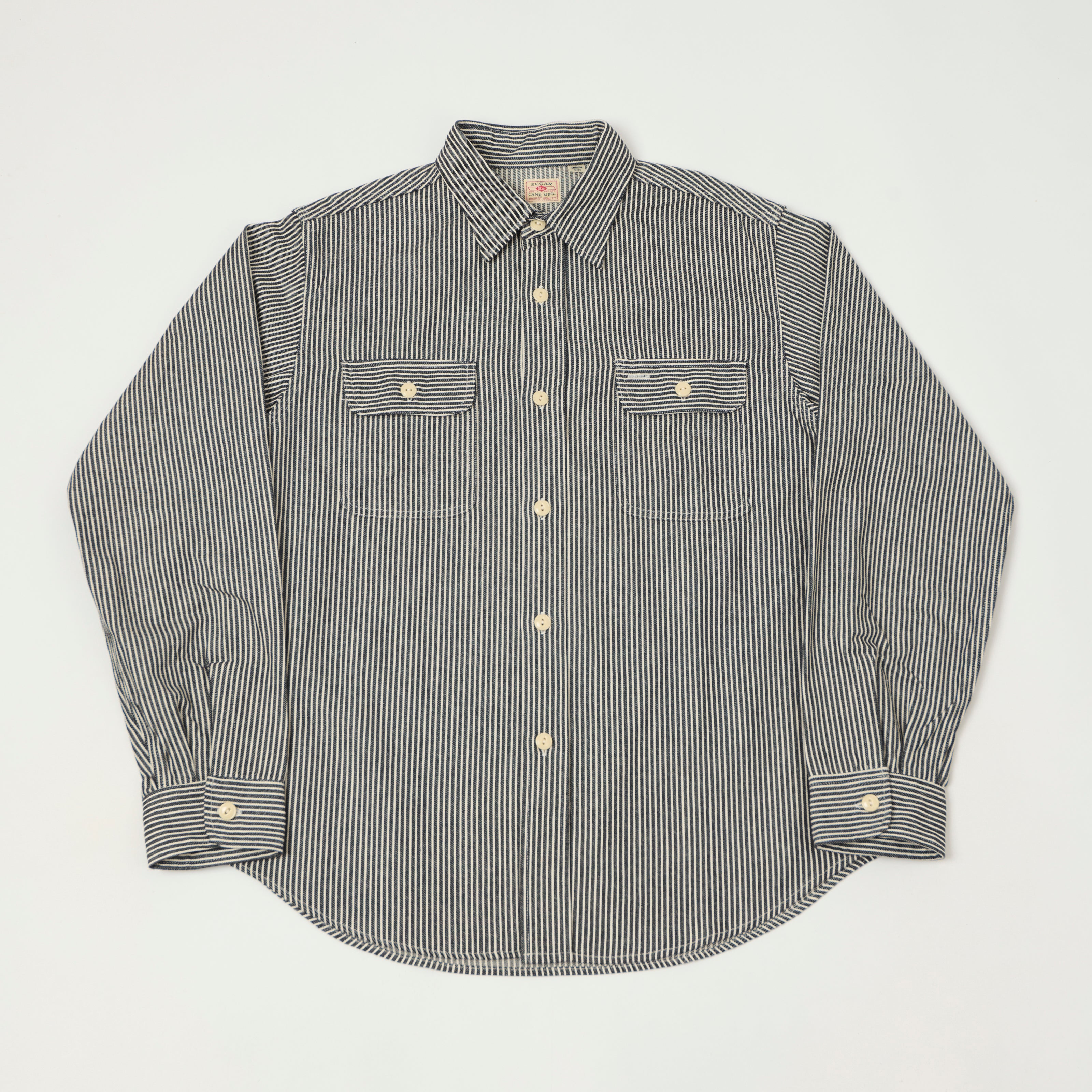 Sugar Cane Hickory Stripe Work Shirt - Black