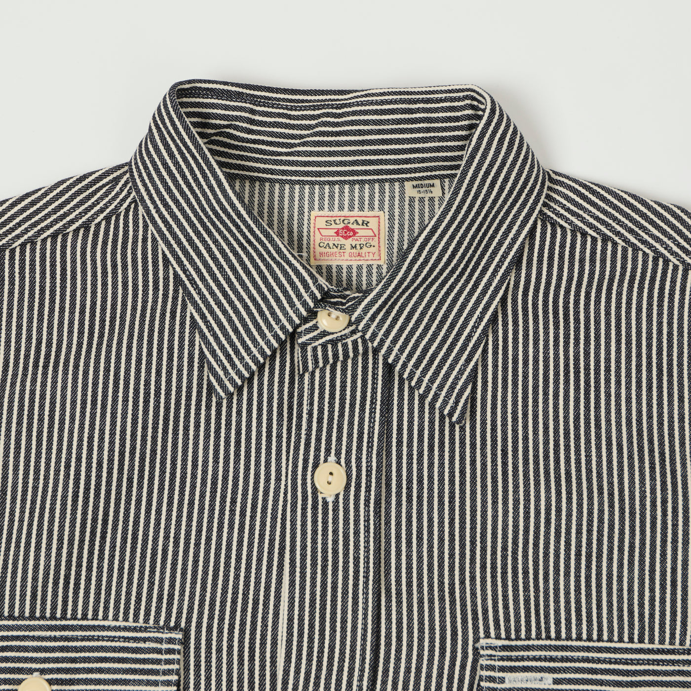 Sugar Cane Hickory Stripe Work Shirt - Black