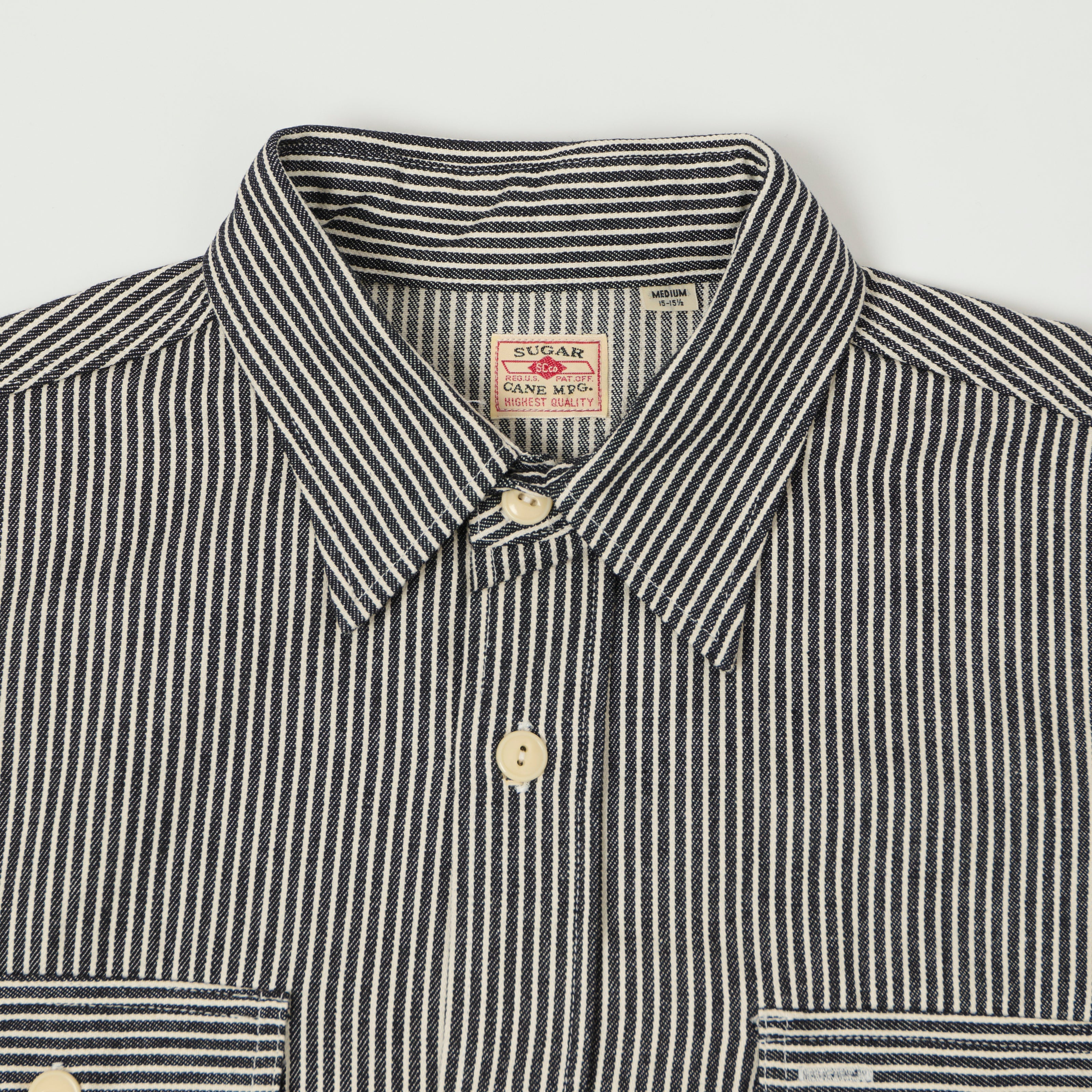 Sugar Cane Hickory Stripe Work Shirt - Black