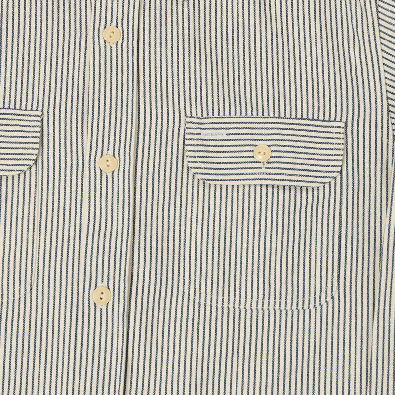 Sugar Cane Hickory Stripe Work Shirt - Grey