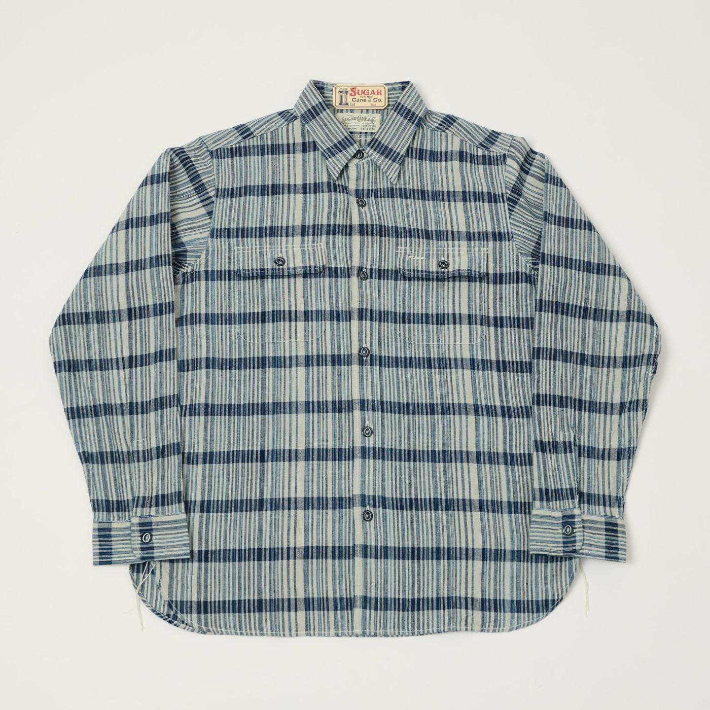 Sugar Cane Indigo Check Work Shirt - White