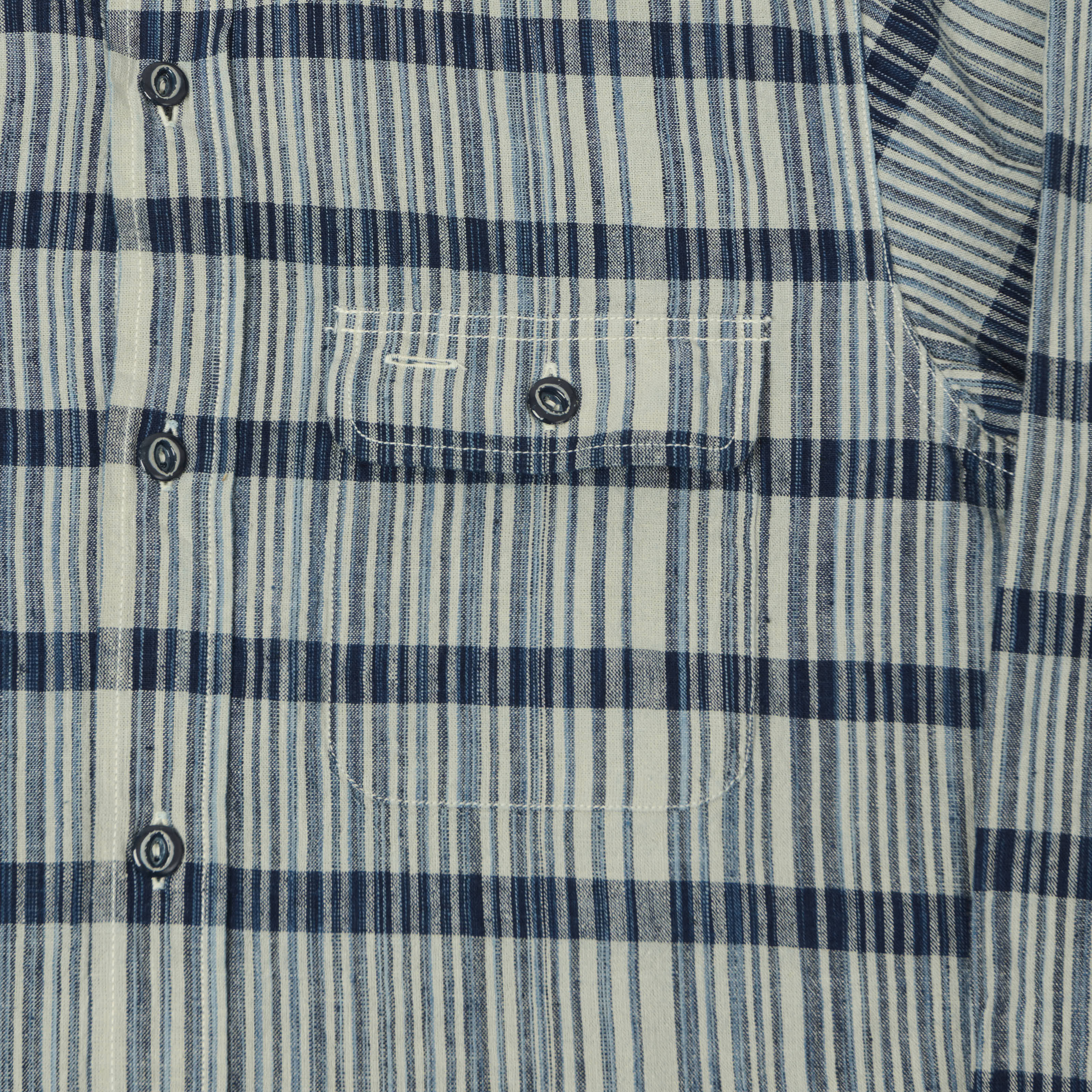 Sugar Cane Indigo Check Work Shirt - White