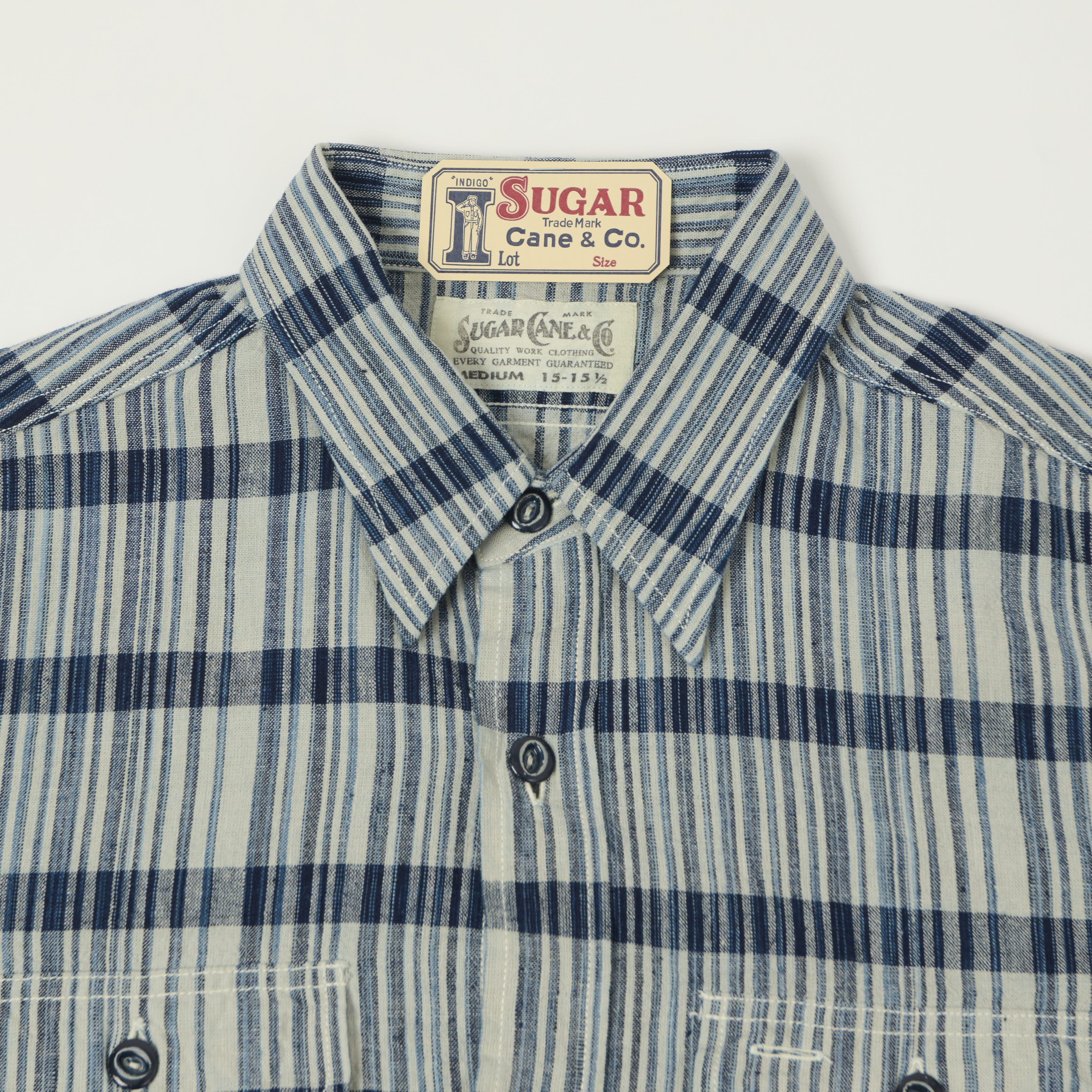 Sugar Cane Indigo Check Work Shirt - White