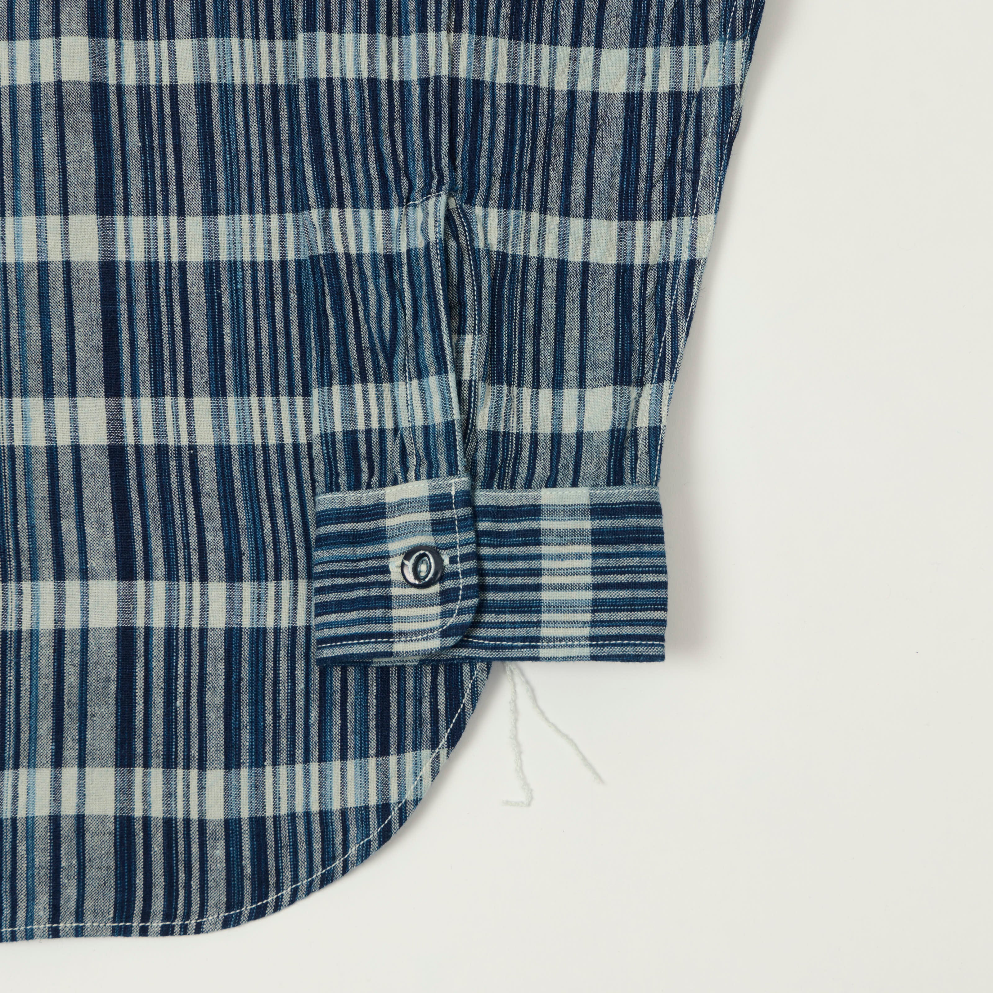 Sugar Cane Indigo Check Work Shirt - Navy