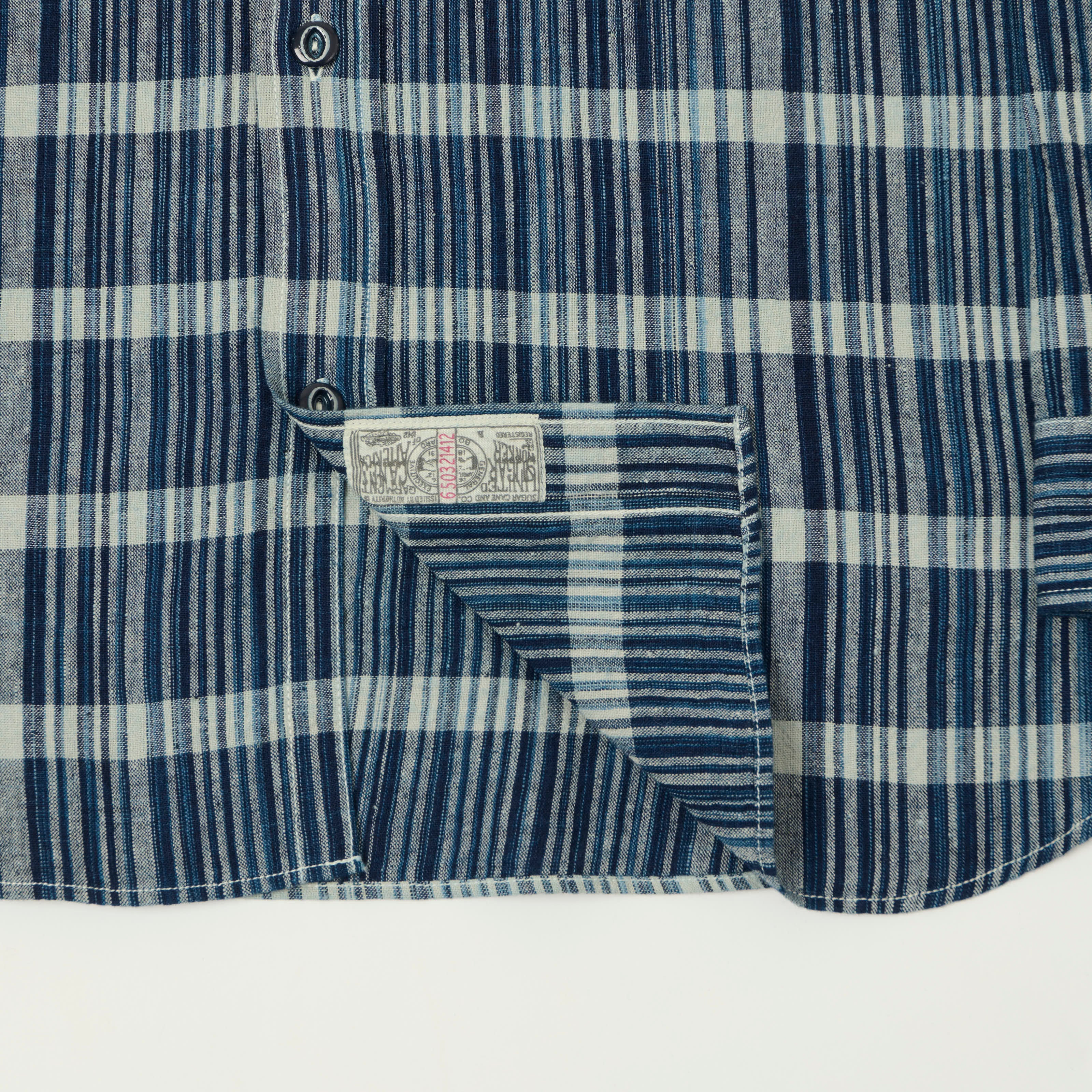 Sugar Cane Indigo Check Work Shirt - Navy