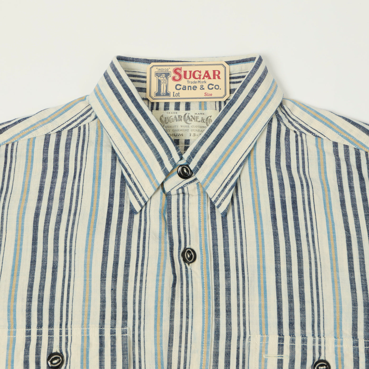Sugar Cane Indigo Stripe Work Shirt - White