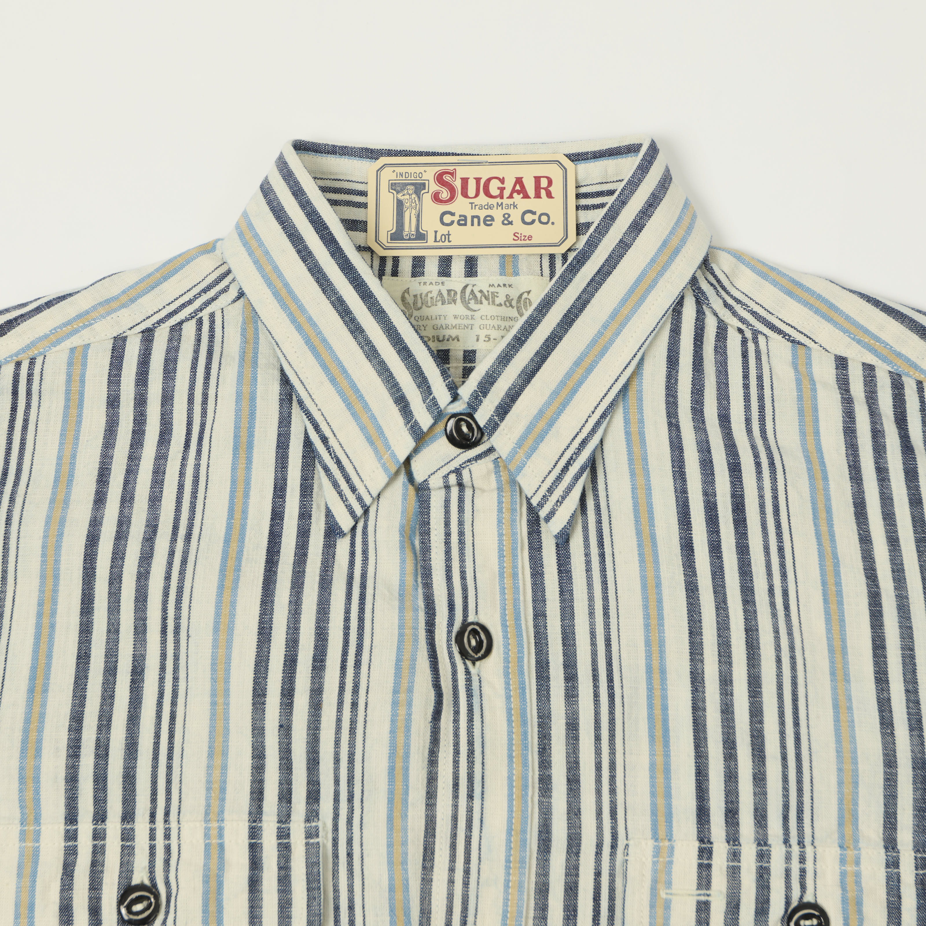 Sugar Cane Indigo Stripe Work Shirt - White