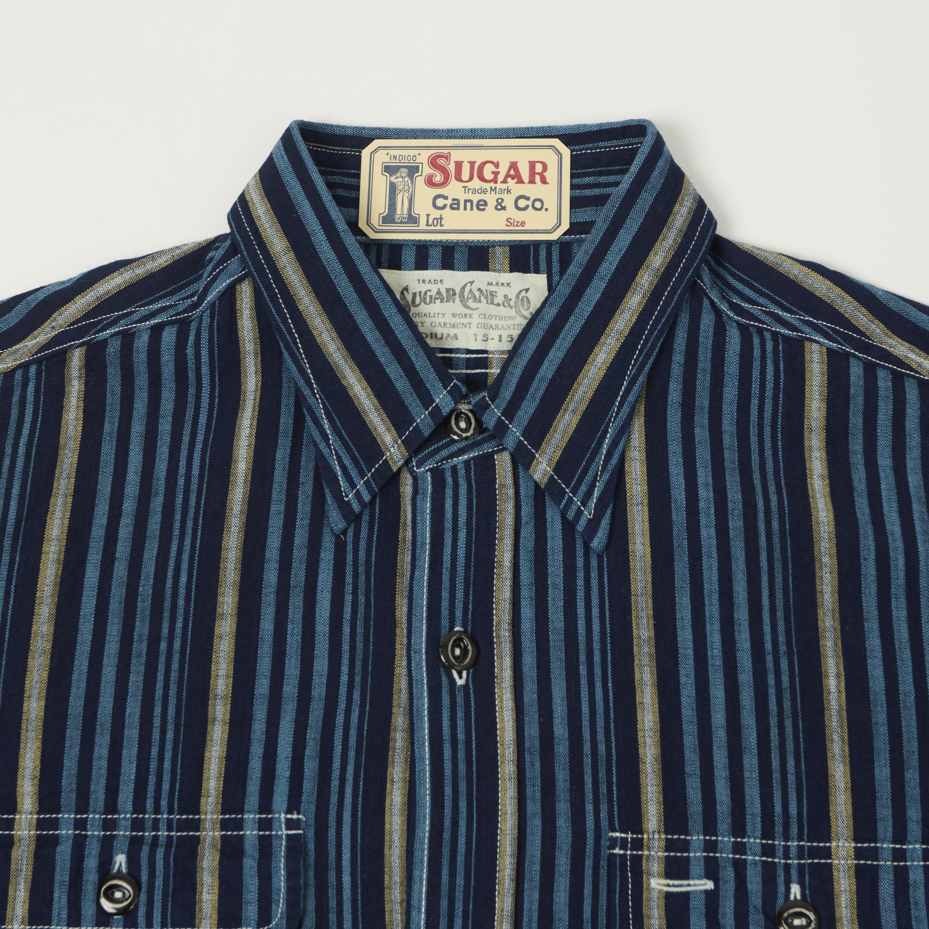 Sugar Cane Indigo Stripe Work Shirt - Navy