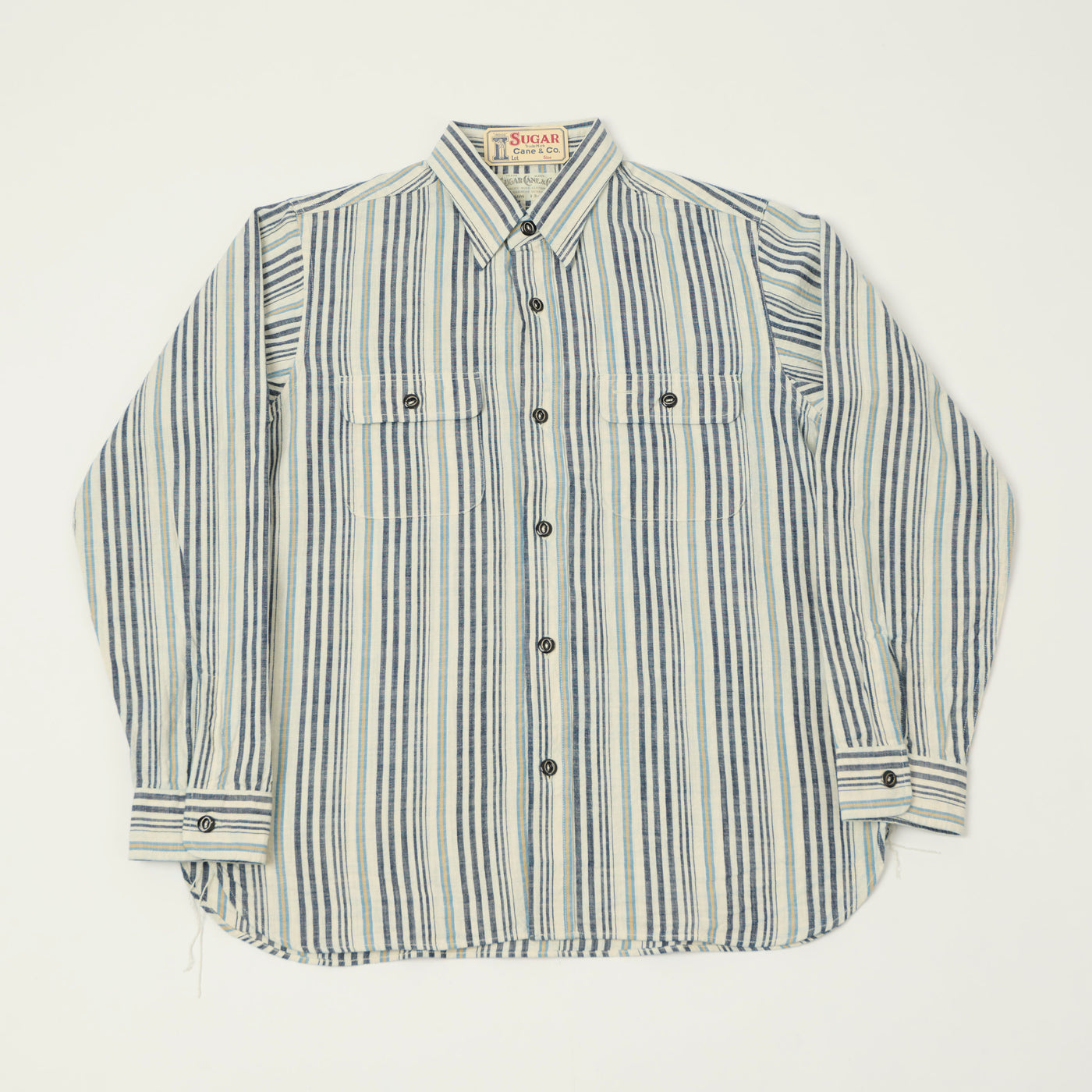Sugar Cane Indigo Stripe Work Shirt - White