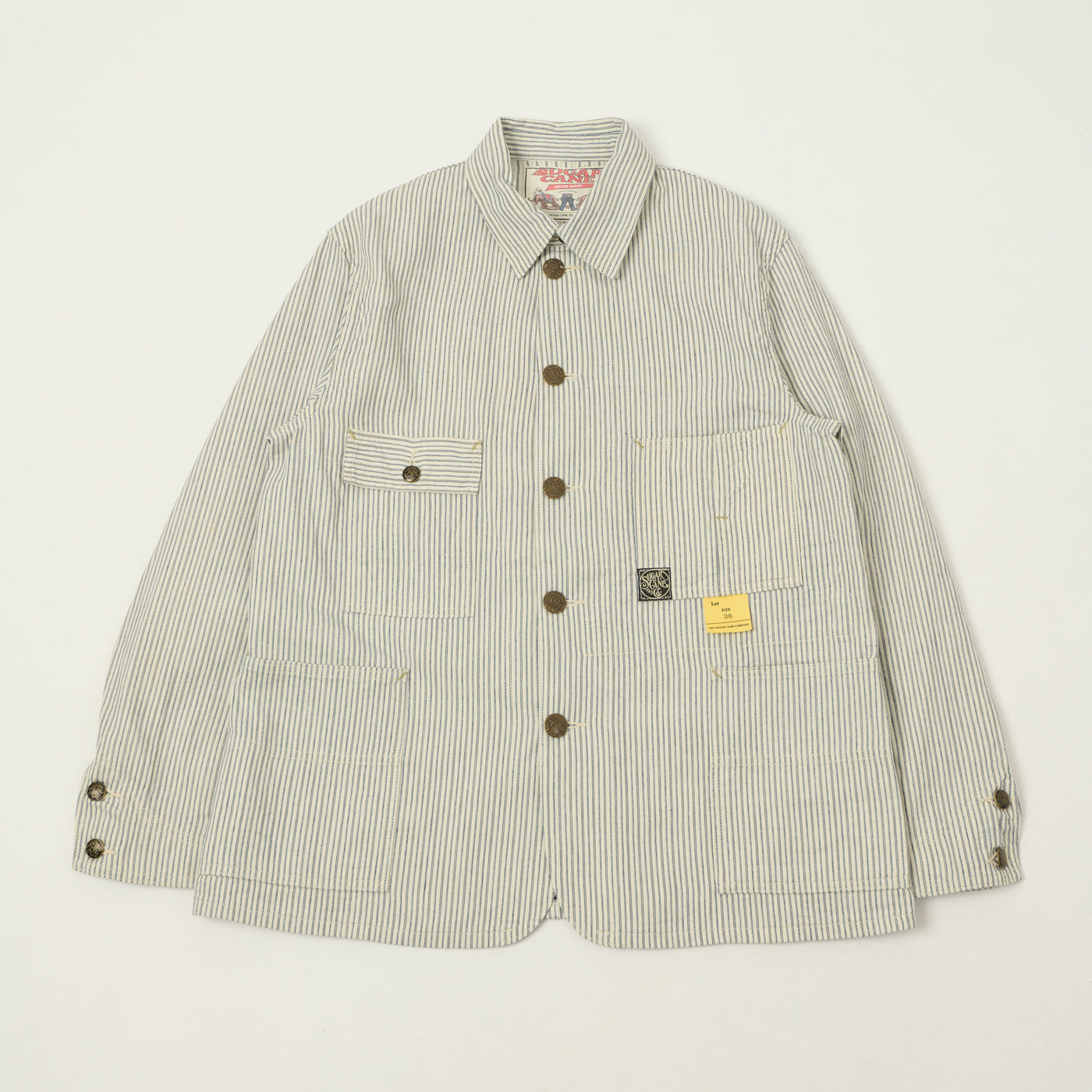 Sugar Cane Jaquard Hickory Stripe Chore Jacket - White